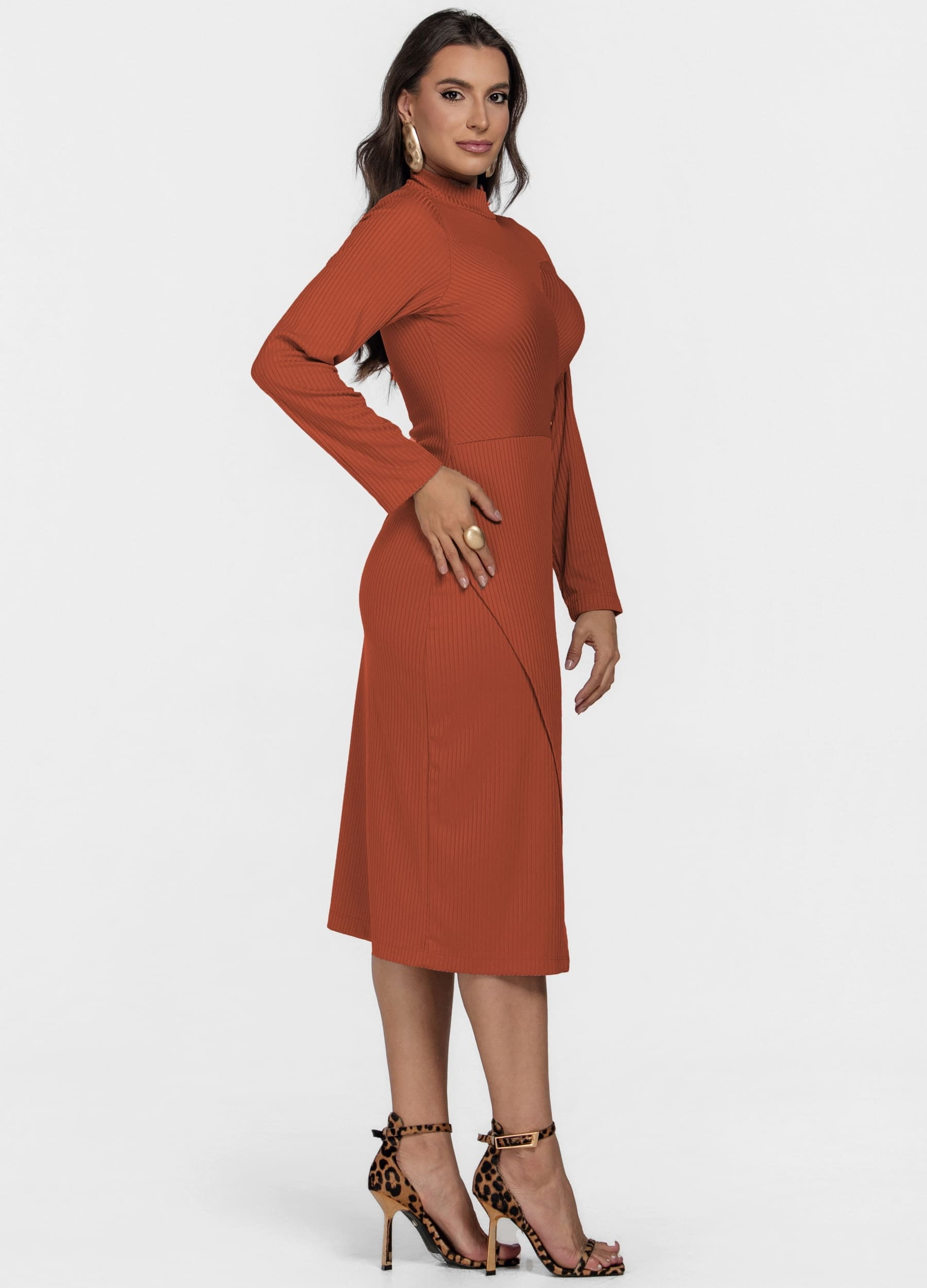 VESTIDO MIDI MALHA CANELADA 