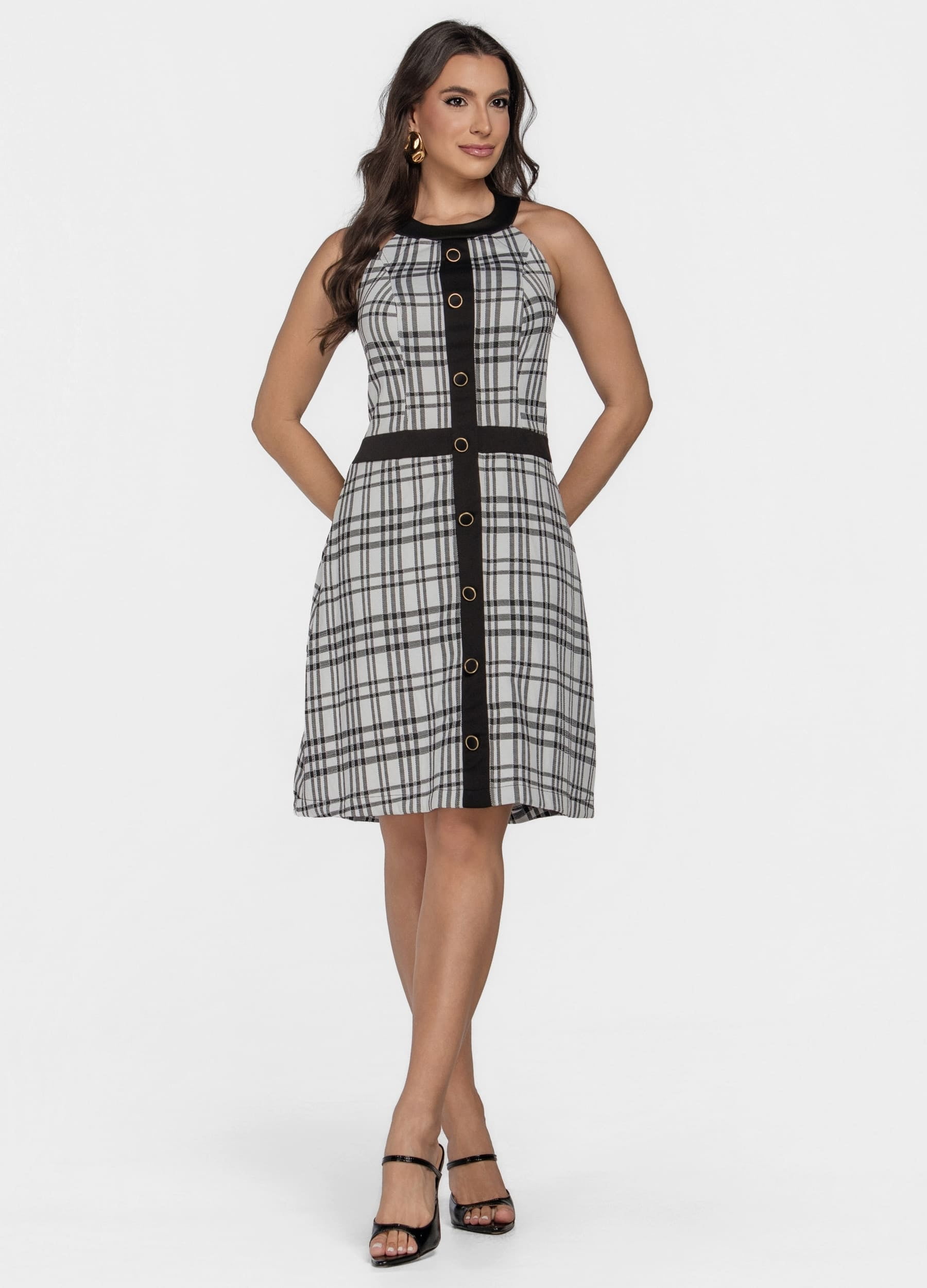 VESTIDO CURTO XADREZ COM BOTOES