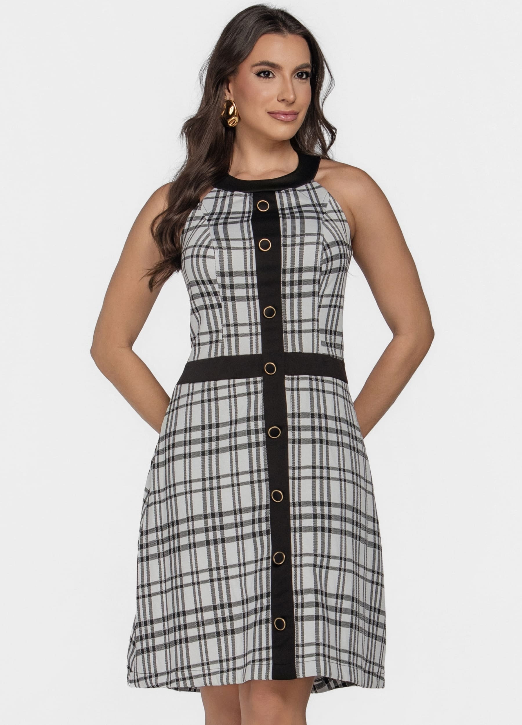 VESTIDO CURTO XADREZ COM BOTOES