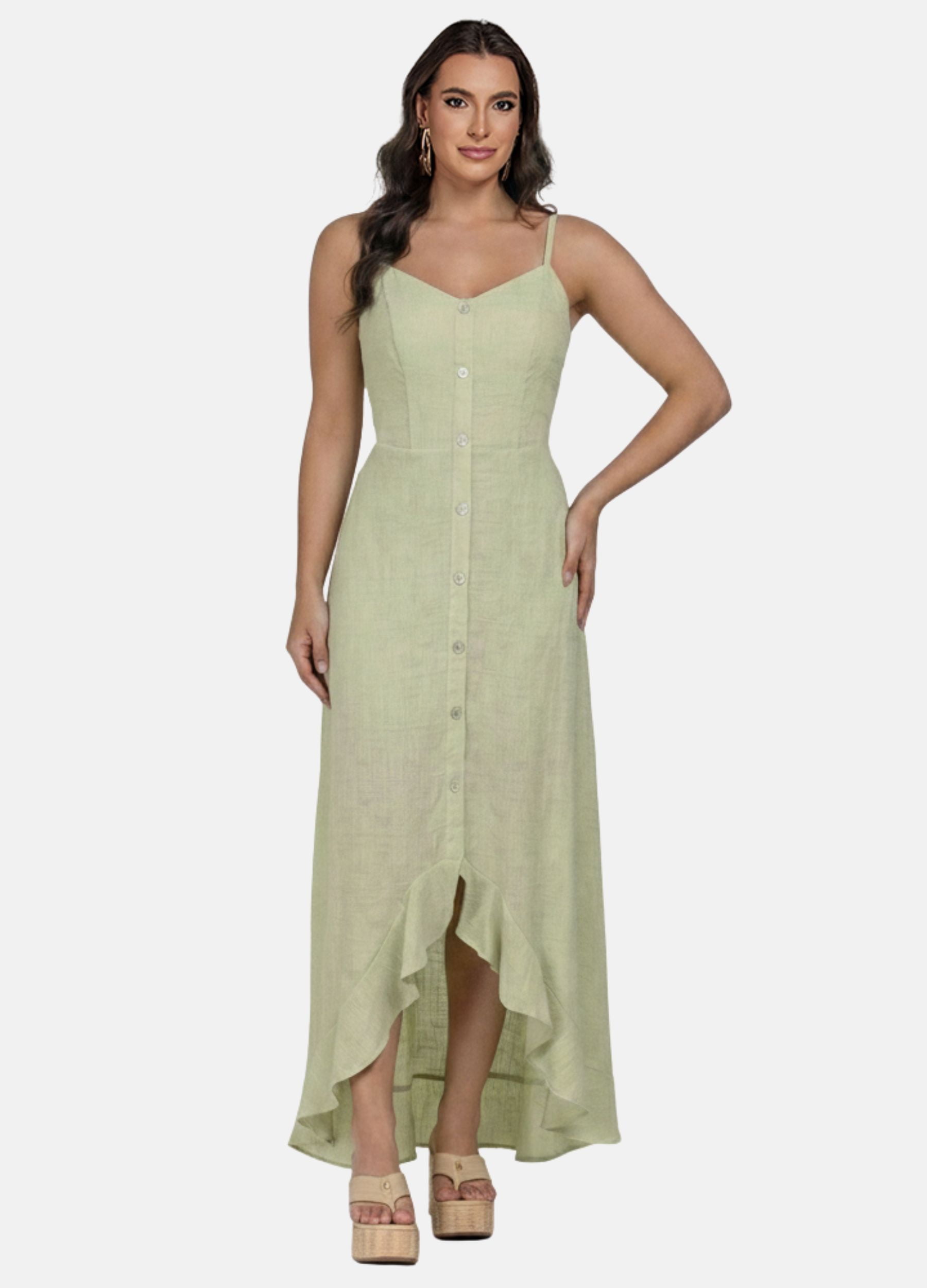 VESTIDO LONGO COM BABADOS E BOTÕES VESTIDO LONGO COM BABADOS E BOTÕES