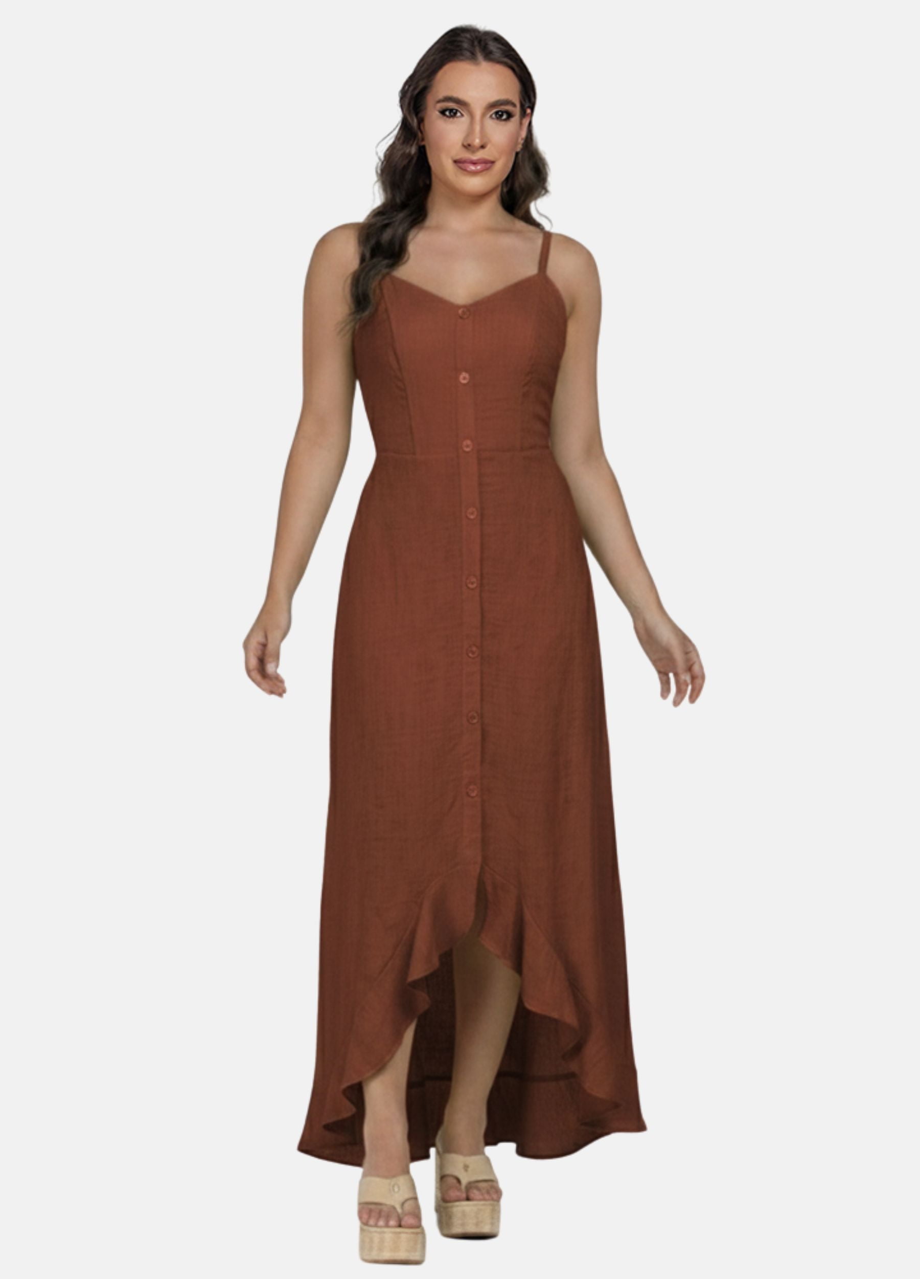 VESTIDO LONGO COM BABADOS E BOTÕES VESTIDO LONGO COM BABADOS E BOTÕES