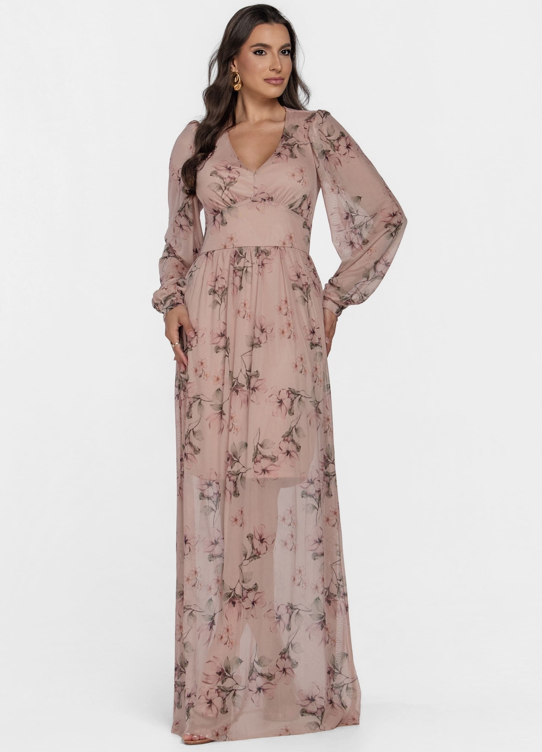 VESTIDO LONGO DE TULE ESTAMPADO 