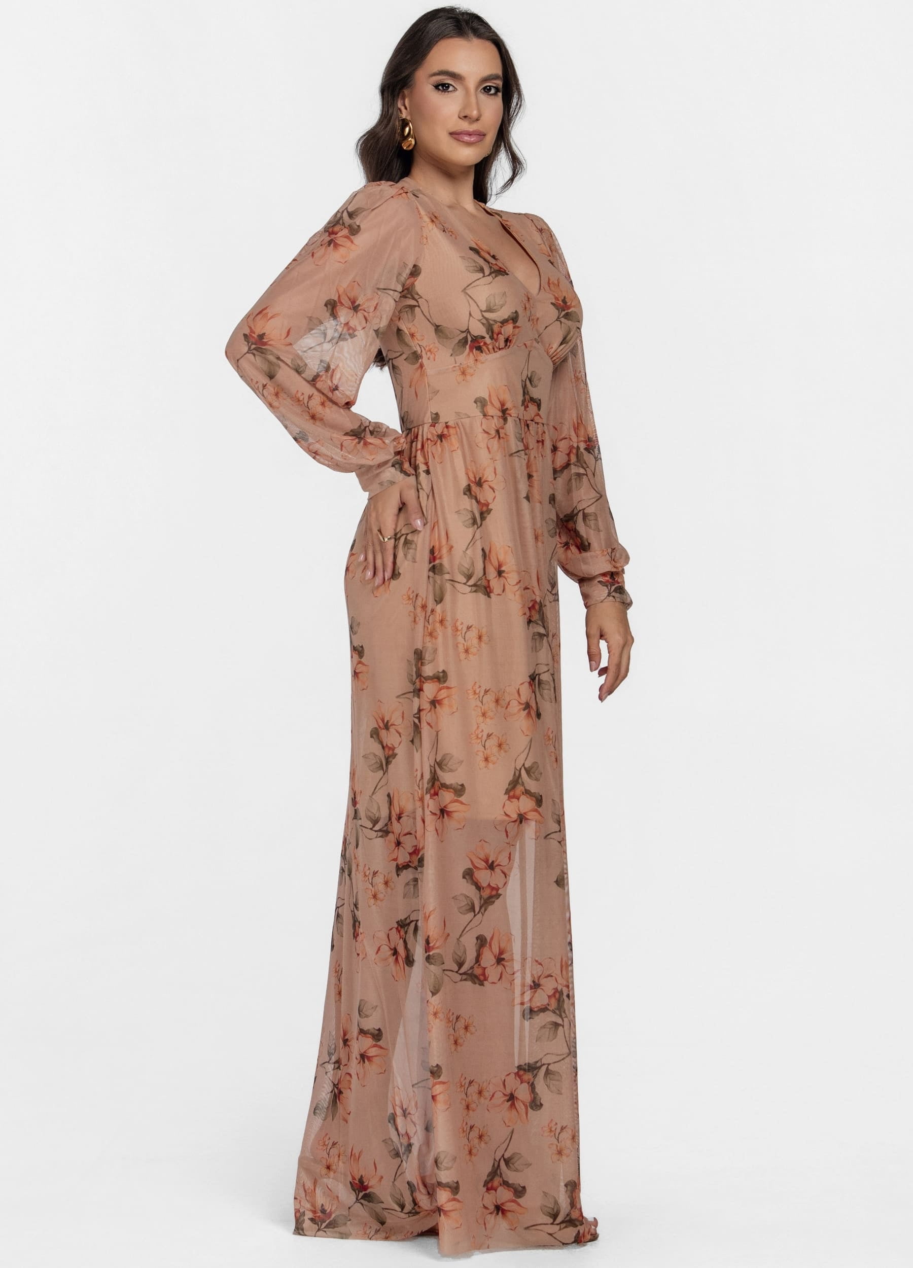 VESTIDO LONGO DE TULE ESTAMPADO 