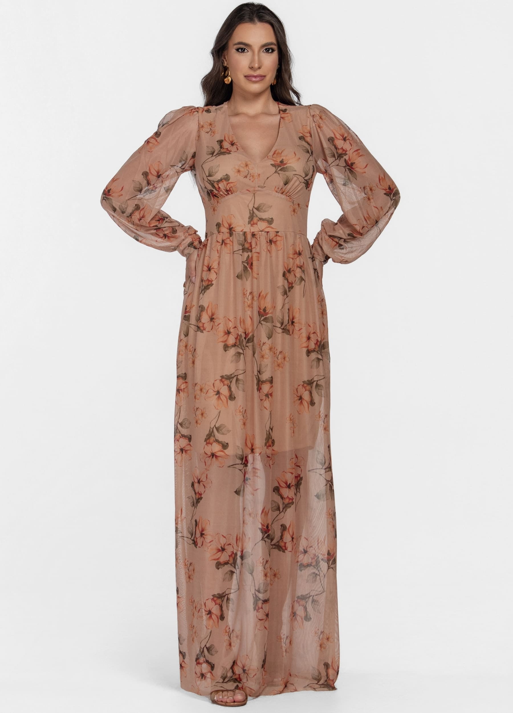 VESTIDO LONGO DE TULE ESTAMPADO 