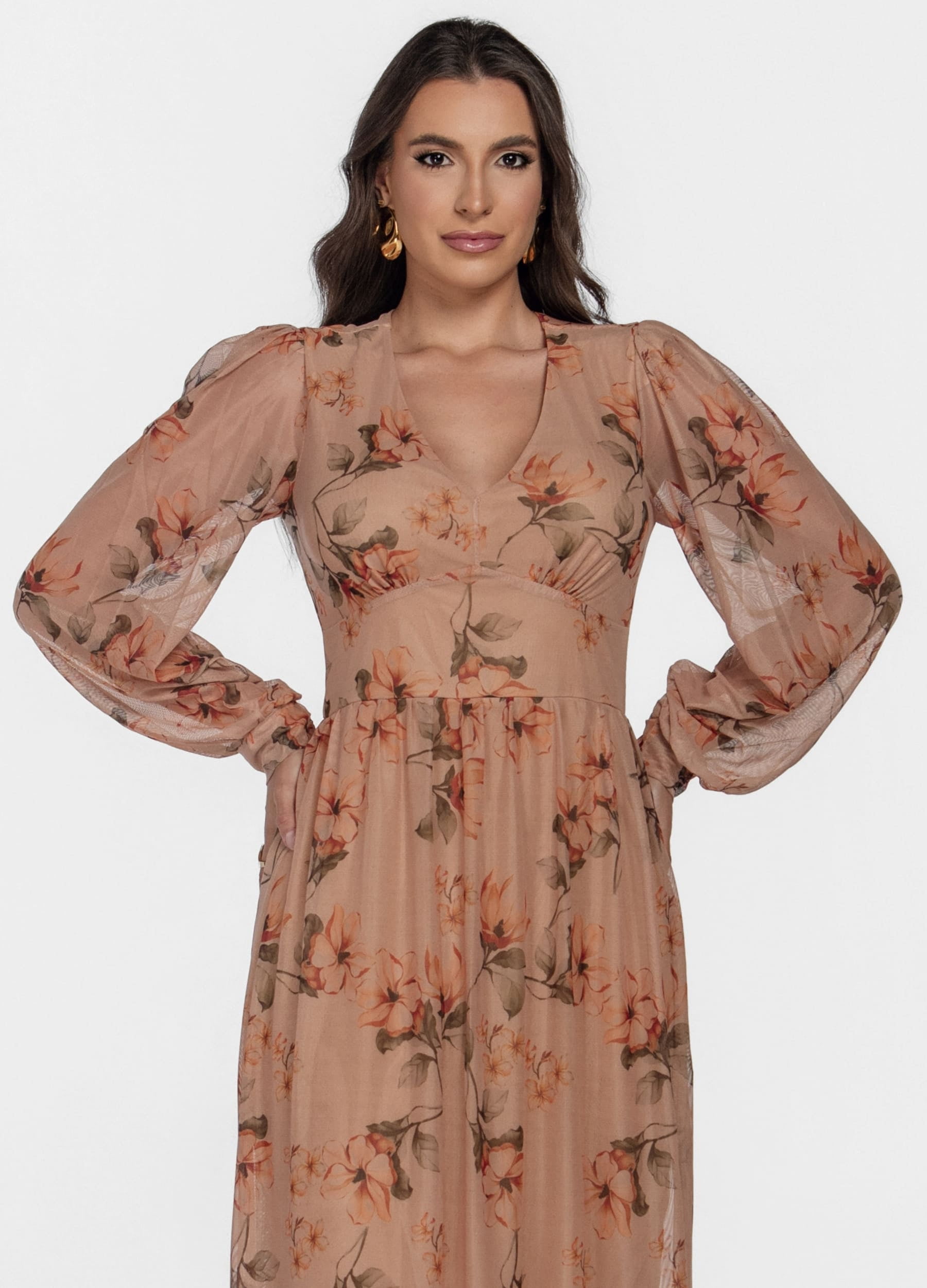 VESTIDO LONGO DE TULE ESTAMPADO