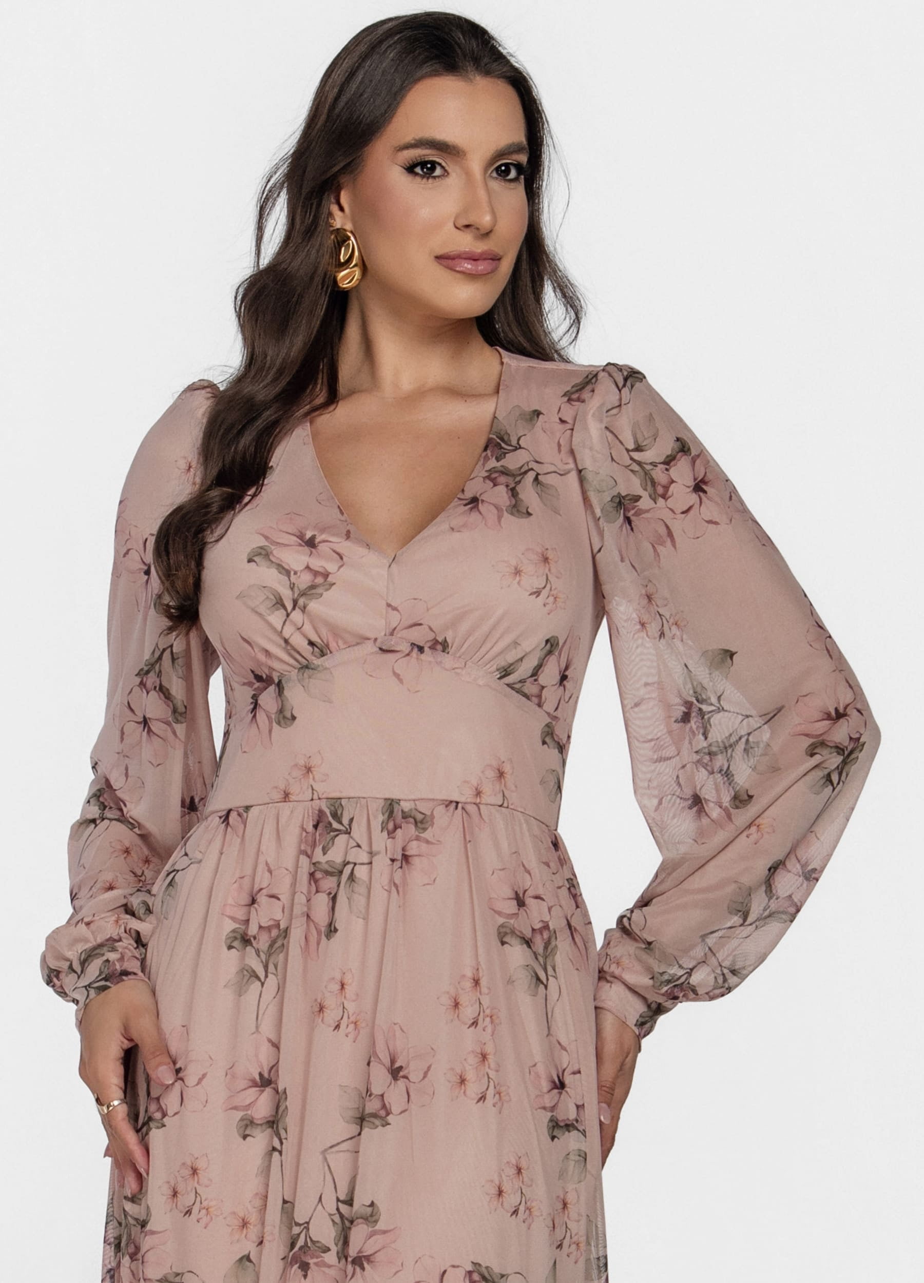VESTIDO LONGO DE TULE ESTAMPADO