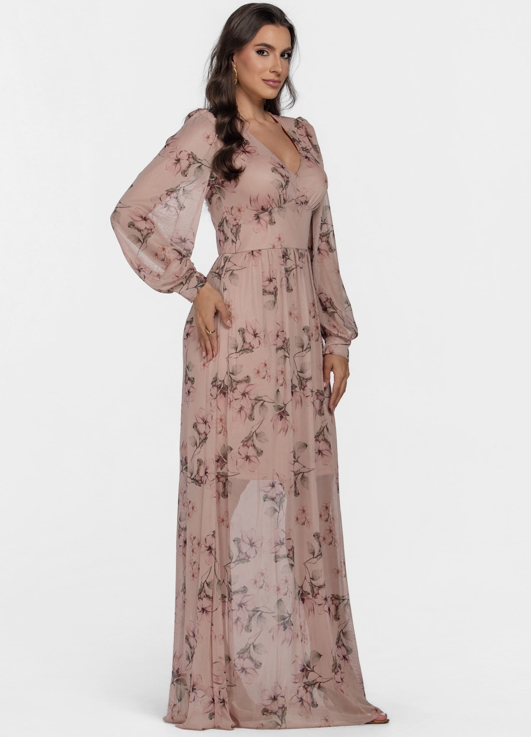 VESTIDO LONGO DE TULE ESTAMPADO 