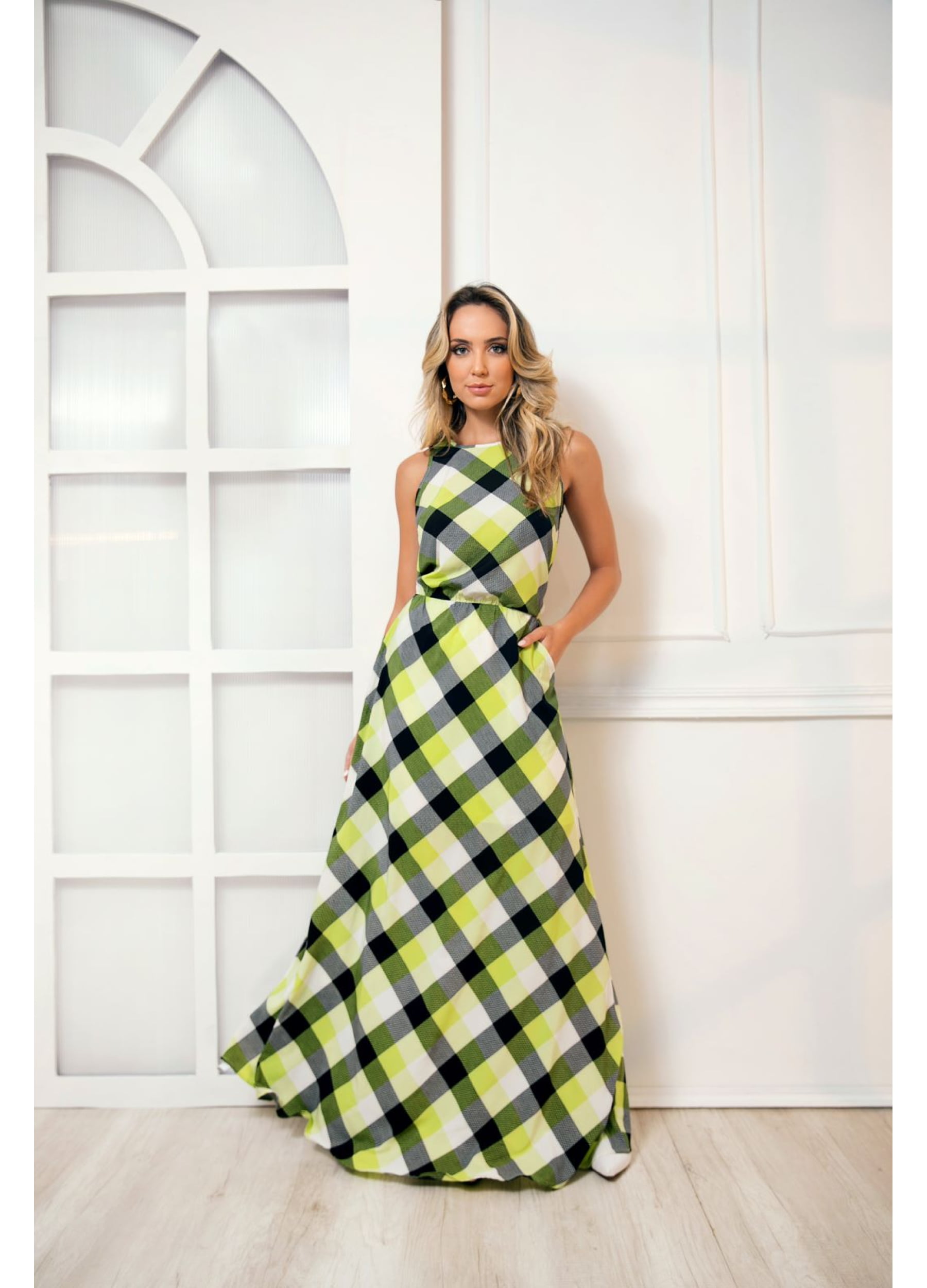 VESTIDO LONGO XADREZ