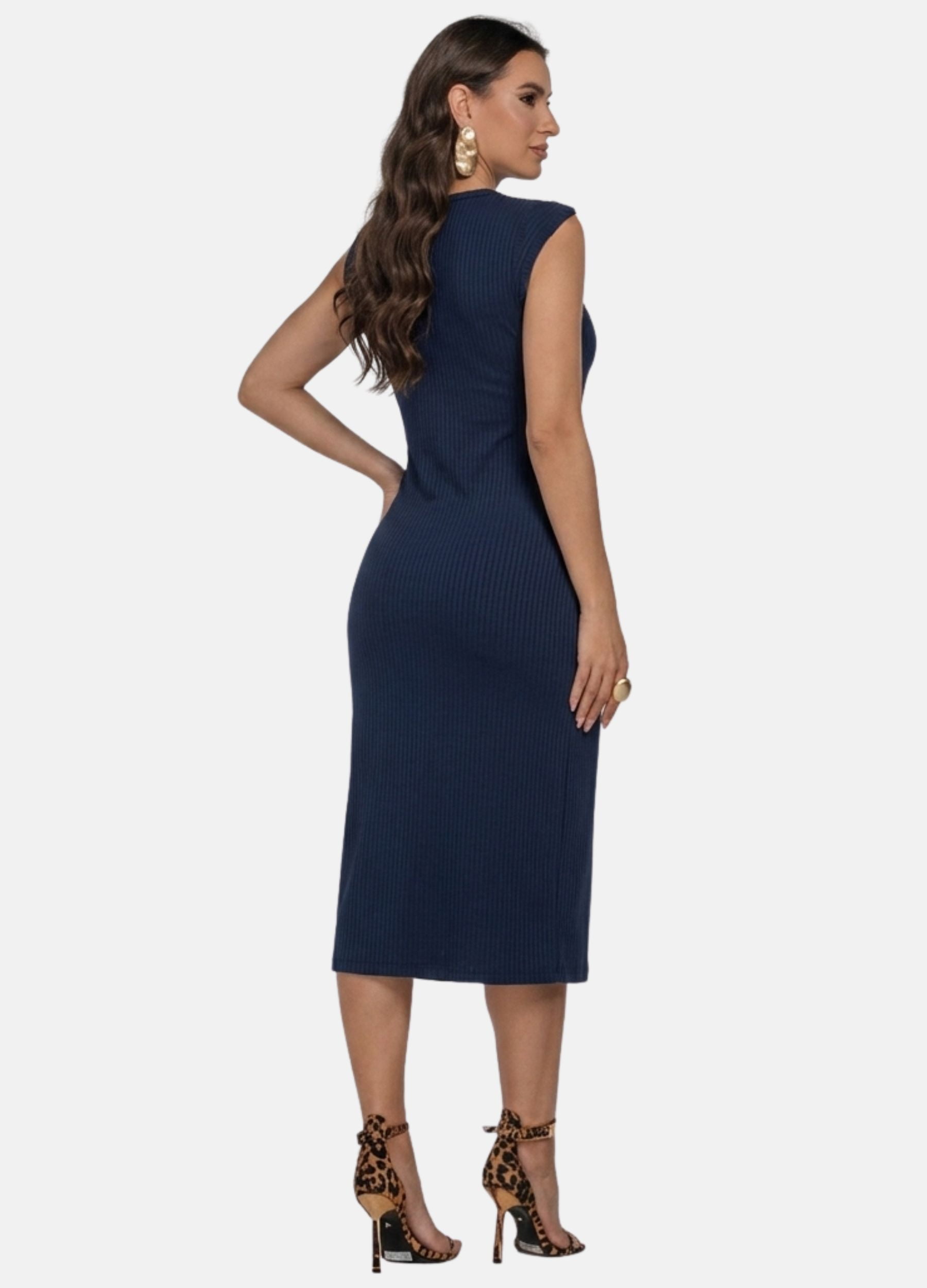 VESTIDO MIDI CANELADO COM FAIXA