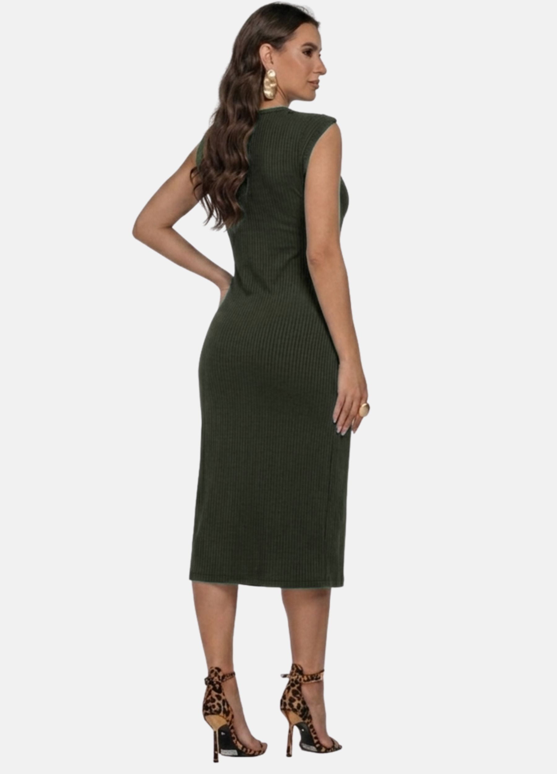 VESTIDO MIDI CANELADO COM FAIXA