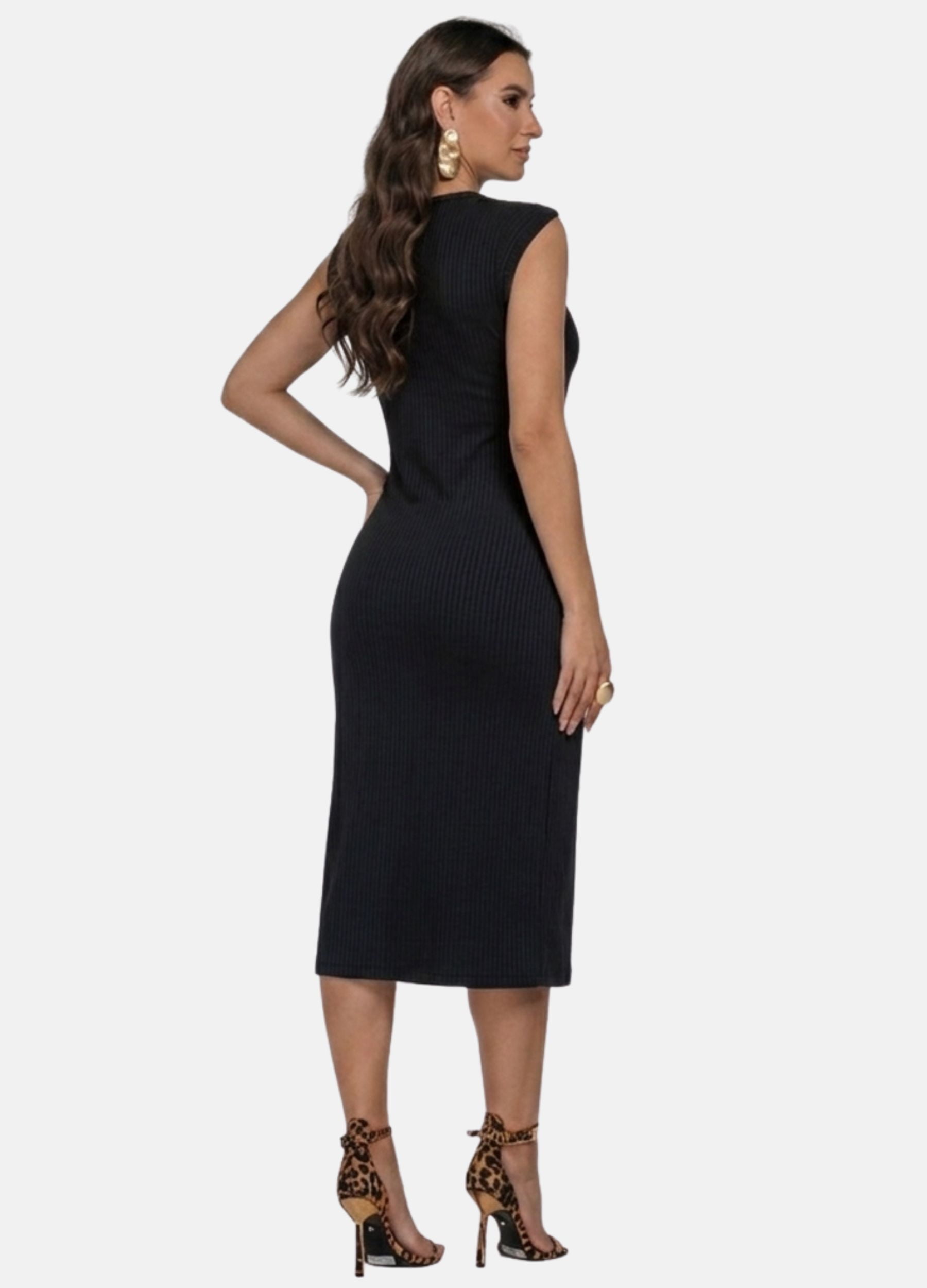 VESTIDO MIDI CANELADO COM FAIXA