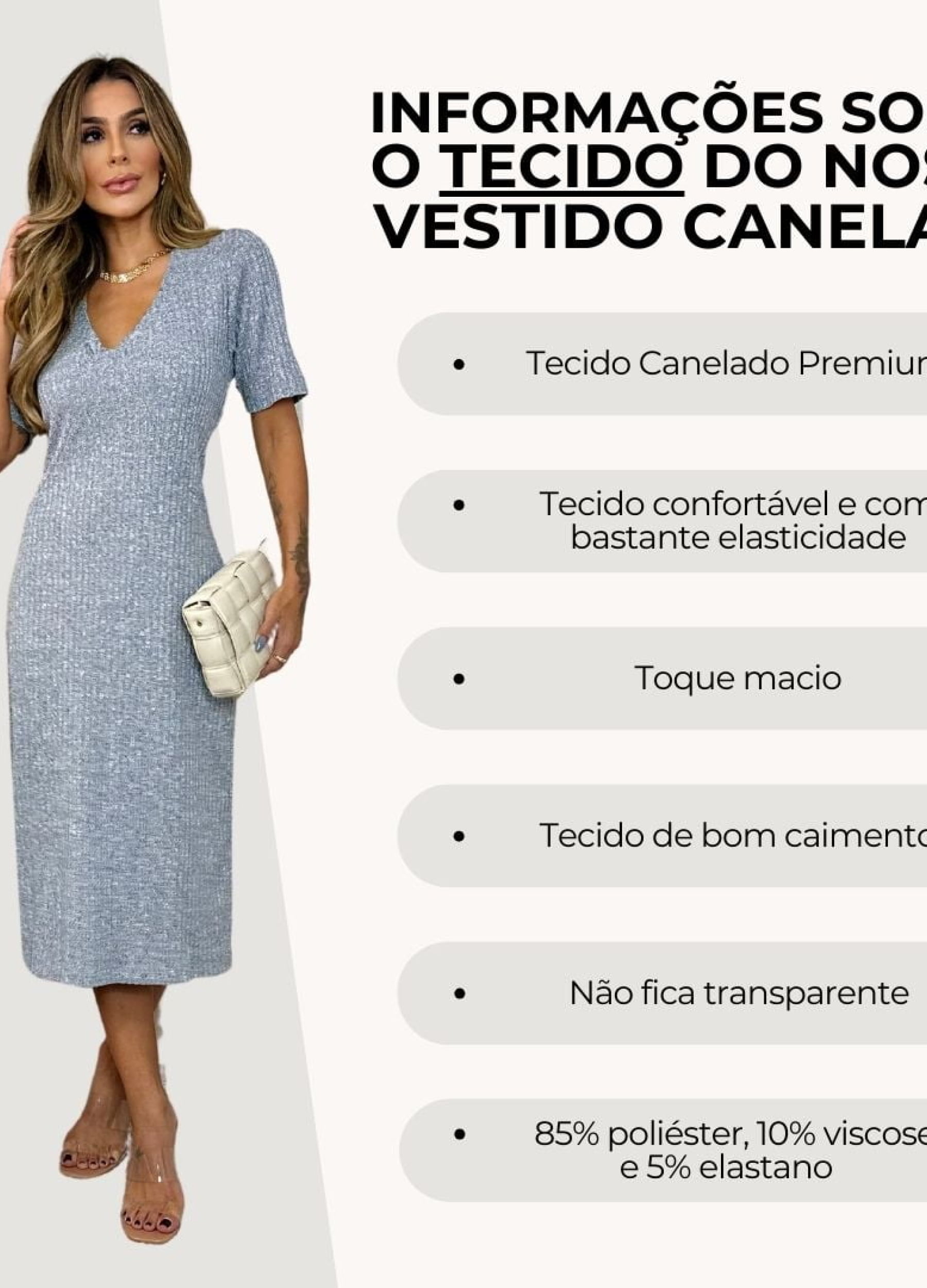 VESTIDO MIDI CANELADO COM FRANZIDO 