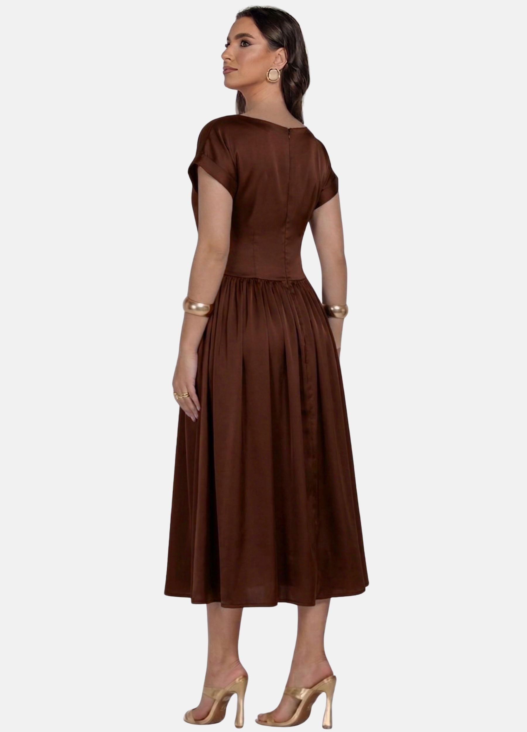 VESTIDO MIDI CIRRE COM SAIA FRANZIDA