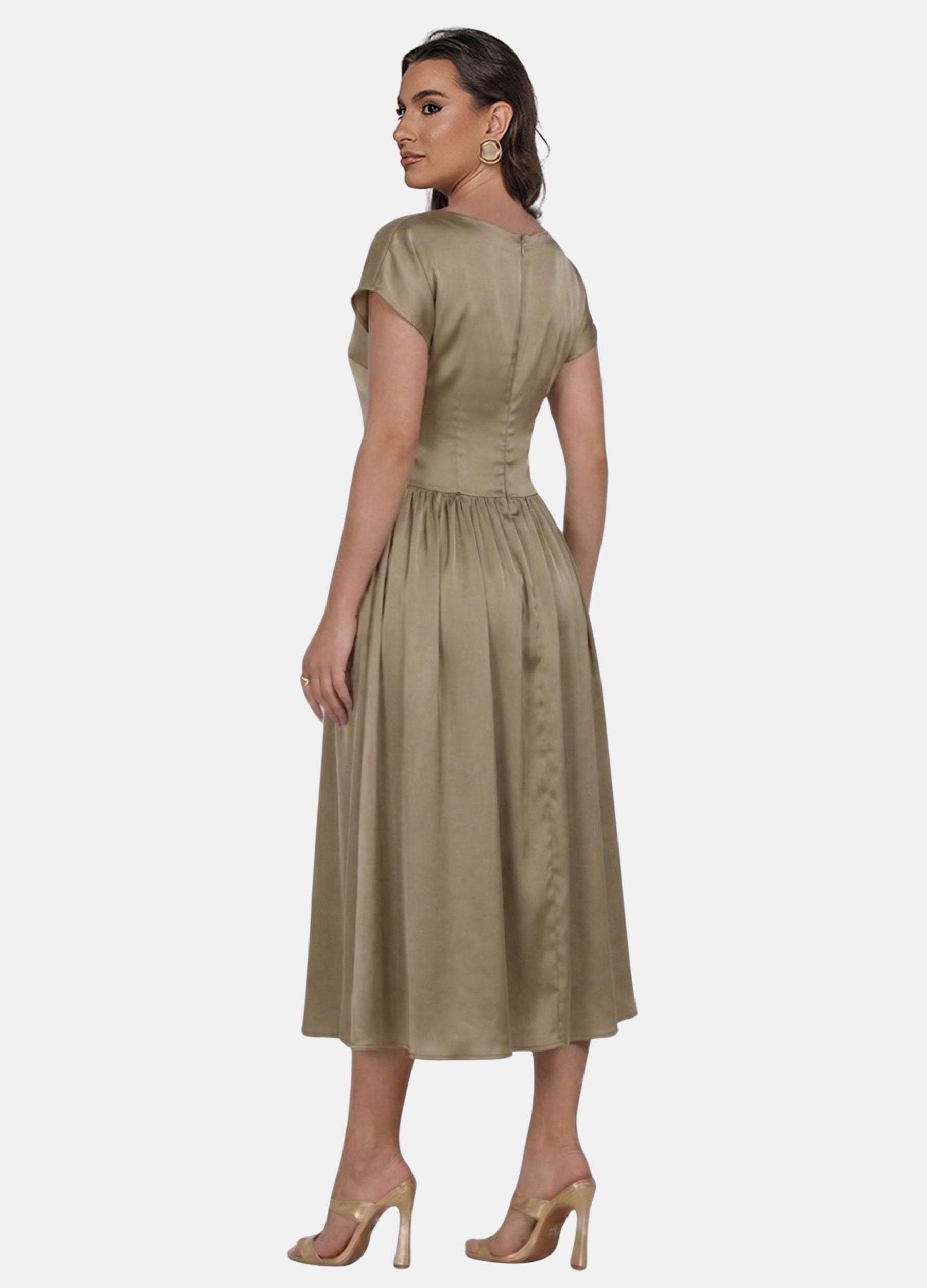 VESTIDO MIDI CIRRE COM SAIA FRANZIDA