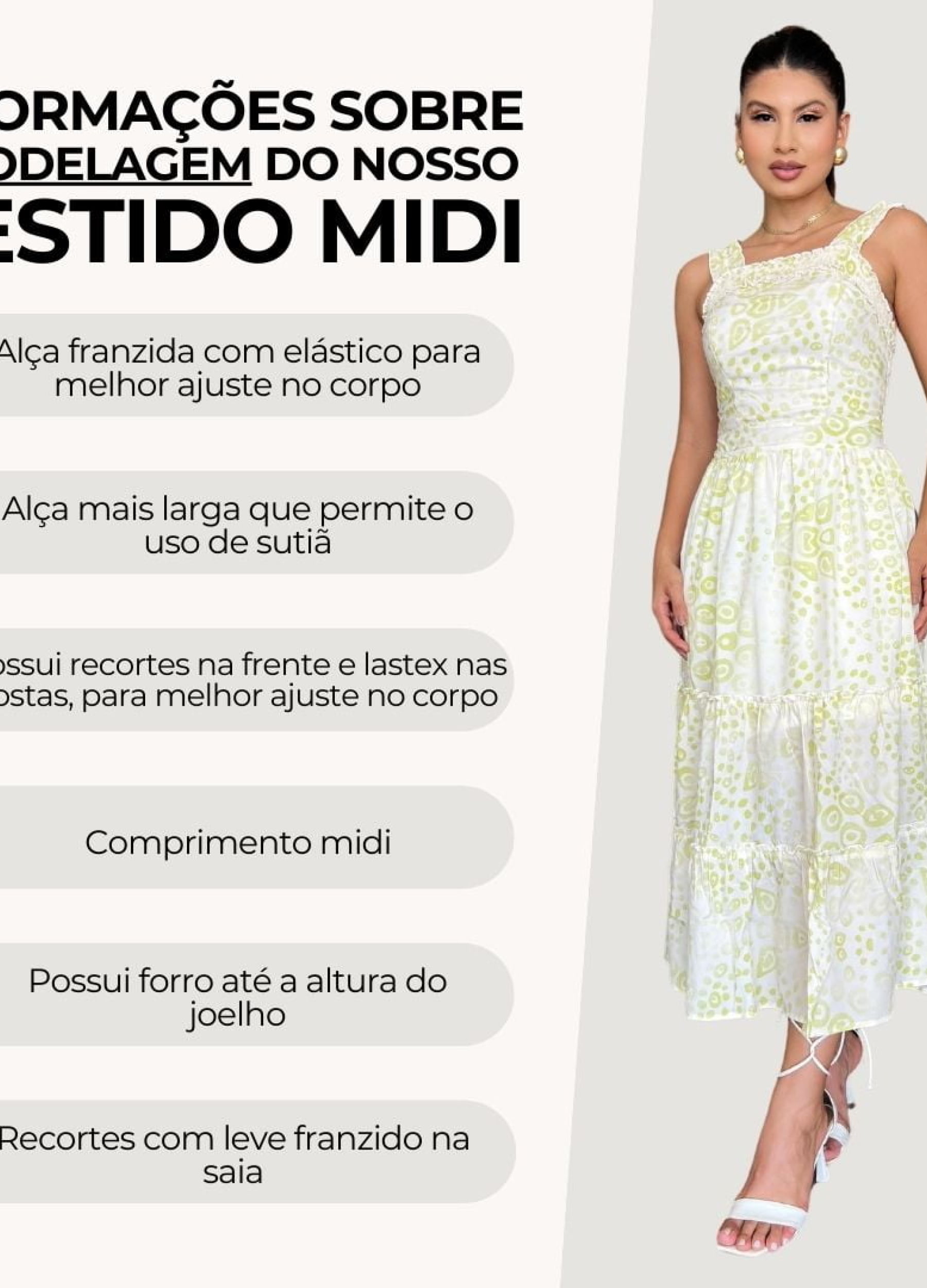 VESTIDO MIDI COM ALÇA FRANZIDA 