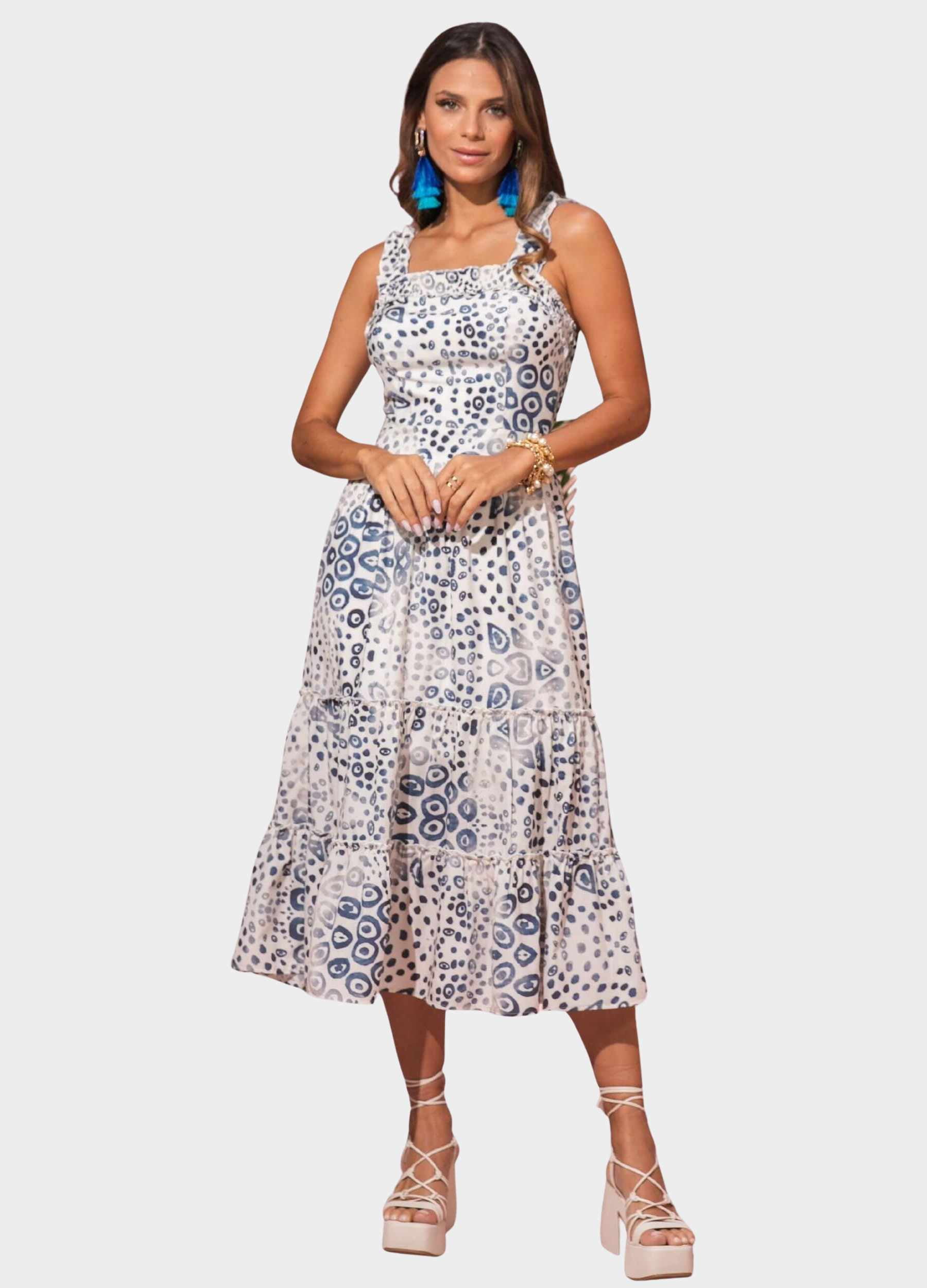 VESTIDO MIDI COM ALÇA FRANZIDA