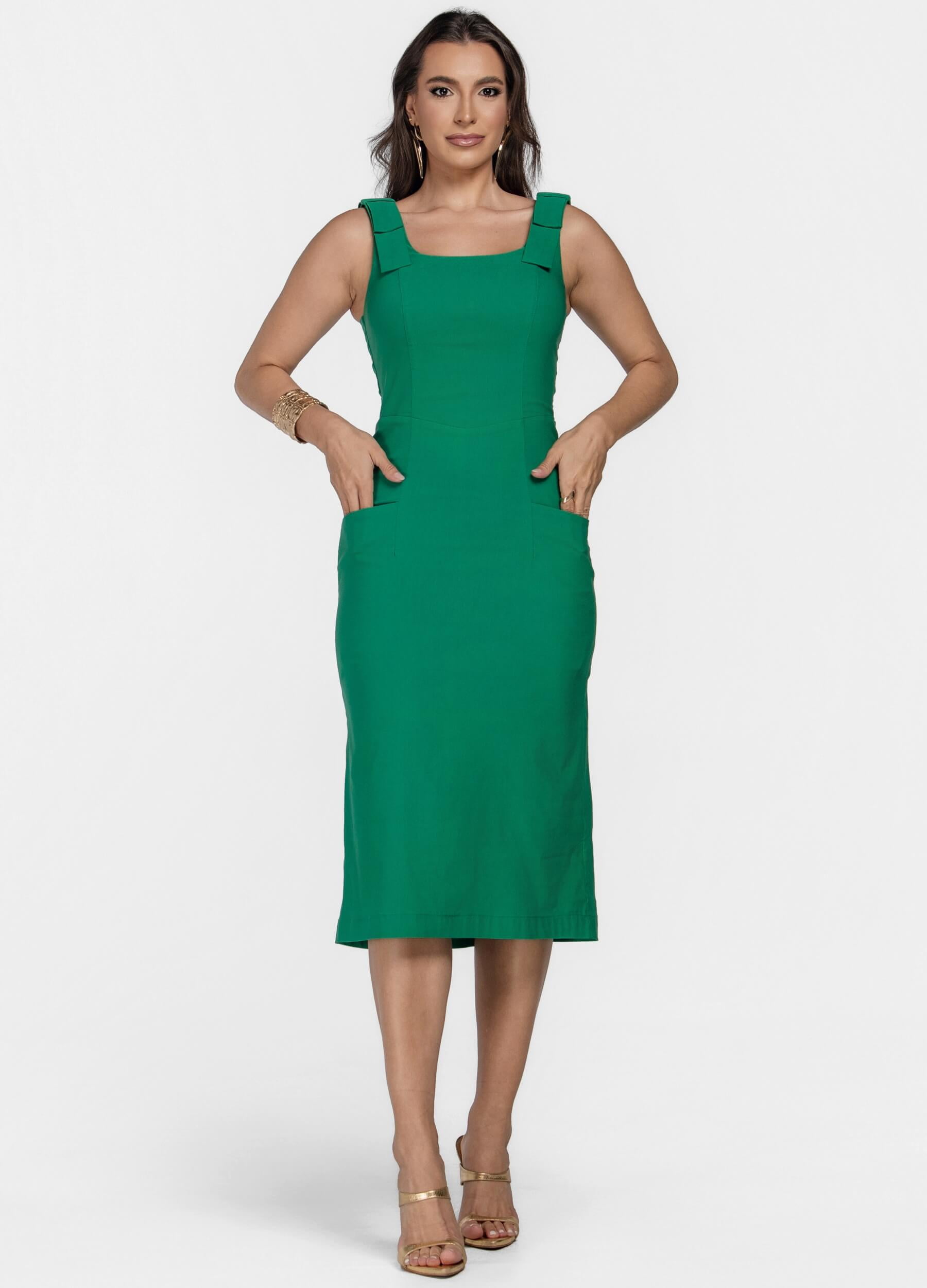 VESTIDO MIDI COM LAÇO NO OMBRO 