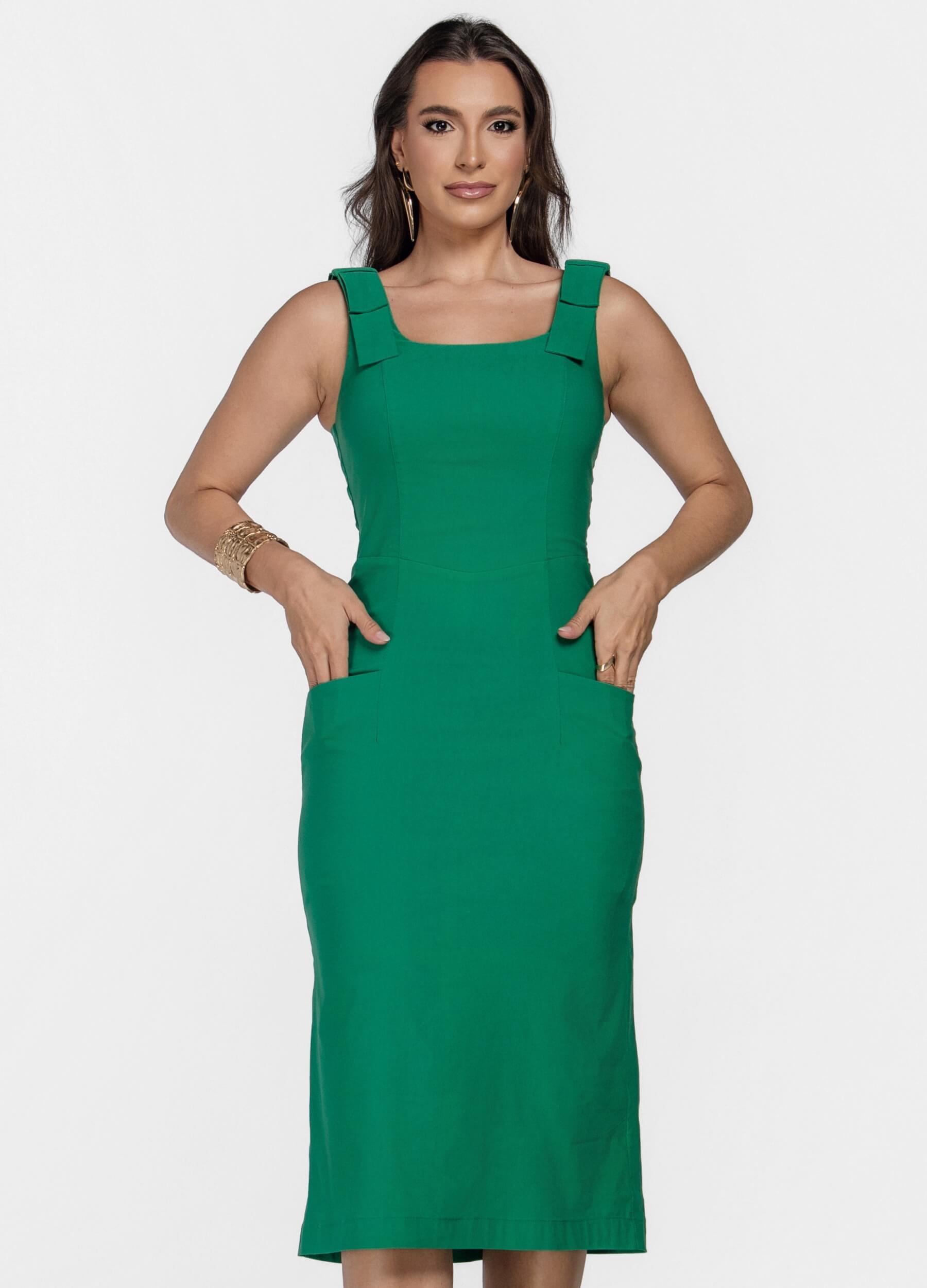VESTIDO MIDI COM LAÇO NO OMBRO 