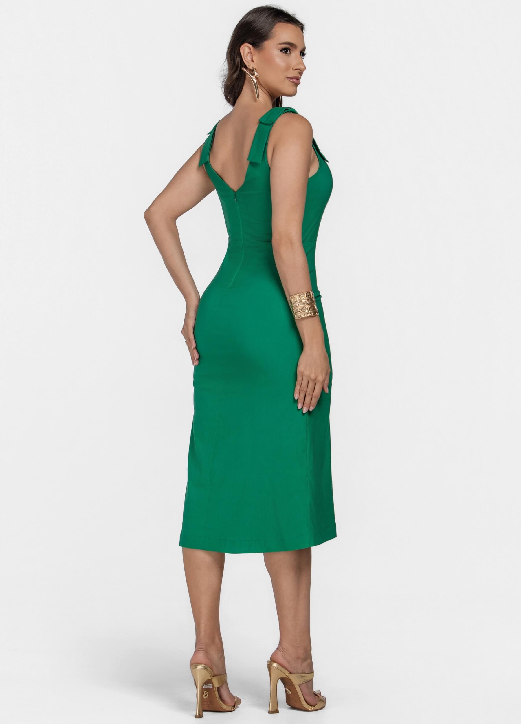 VESTIDO MIDI COM LAÇO NO OMBRO 
