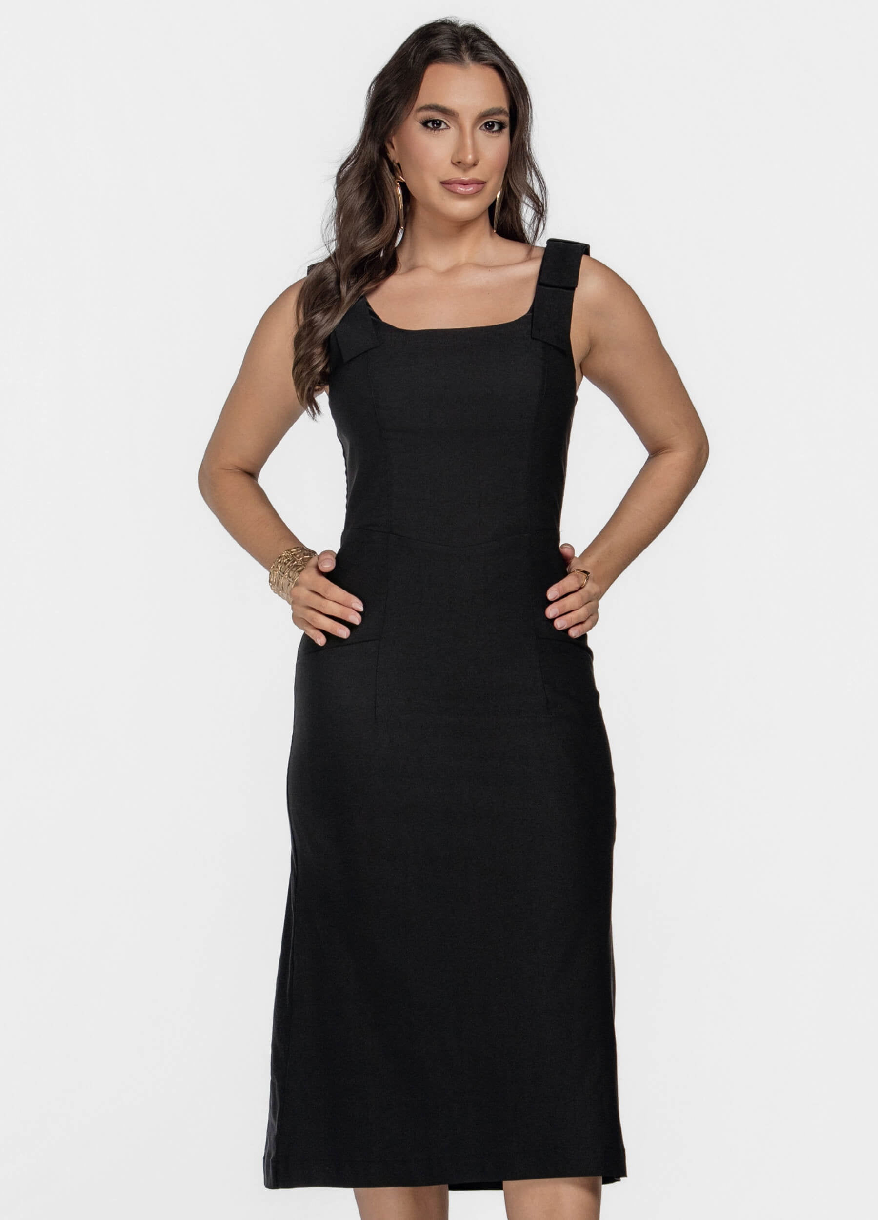 VESTIDO MIDI COM LAÇO NO OMBRO 