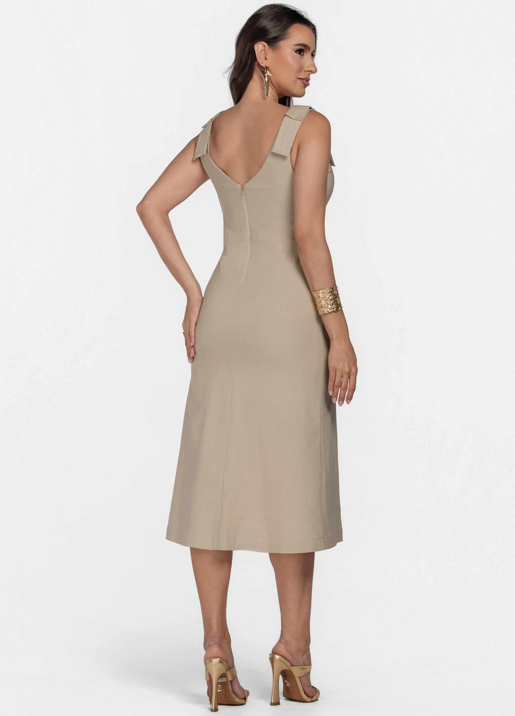 VESTIDO MIDI COM LAÇO NO OMBRO 