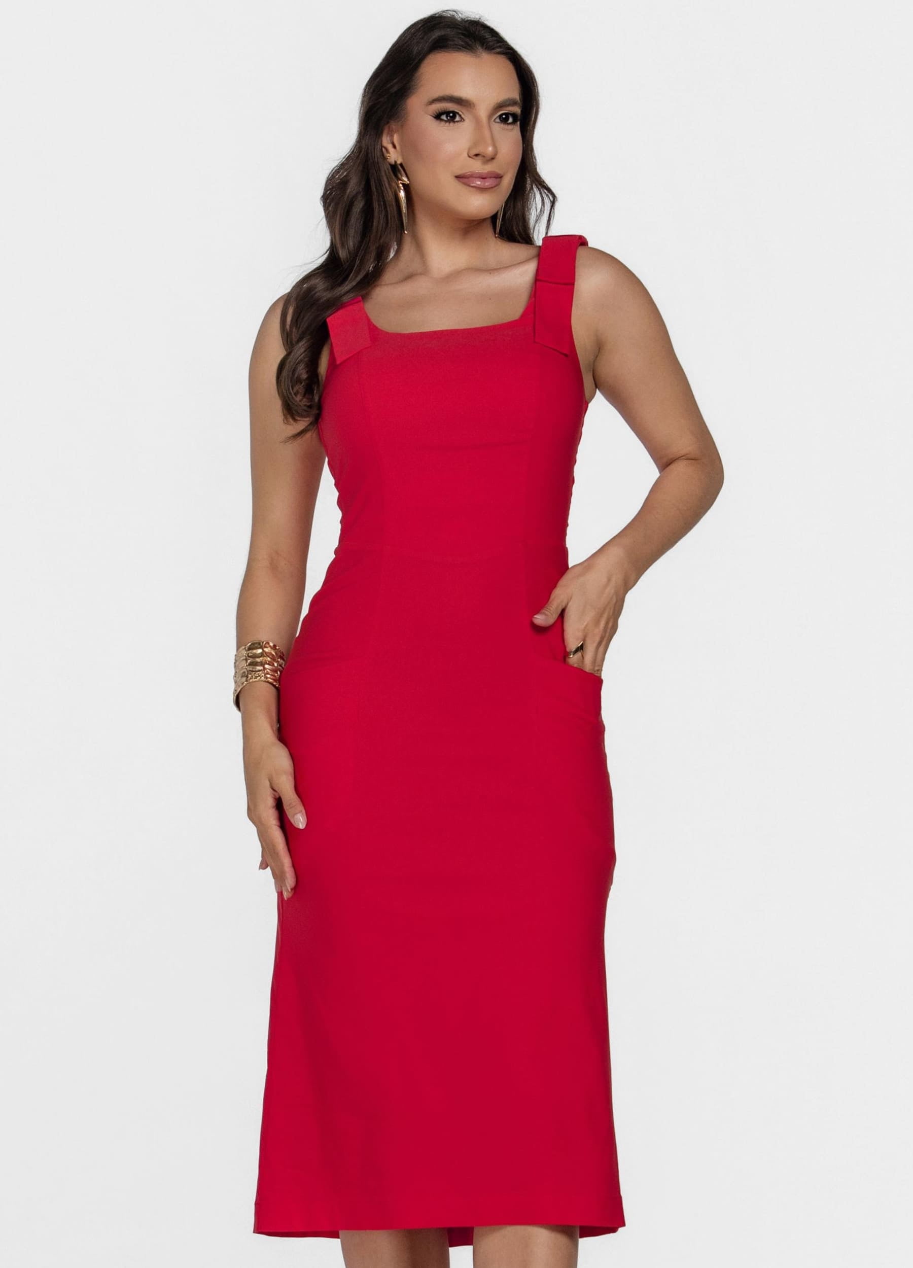 VESTIDO MIDI COM LAÇO NO OMBRO
