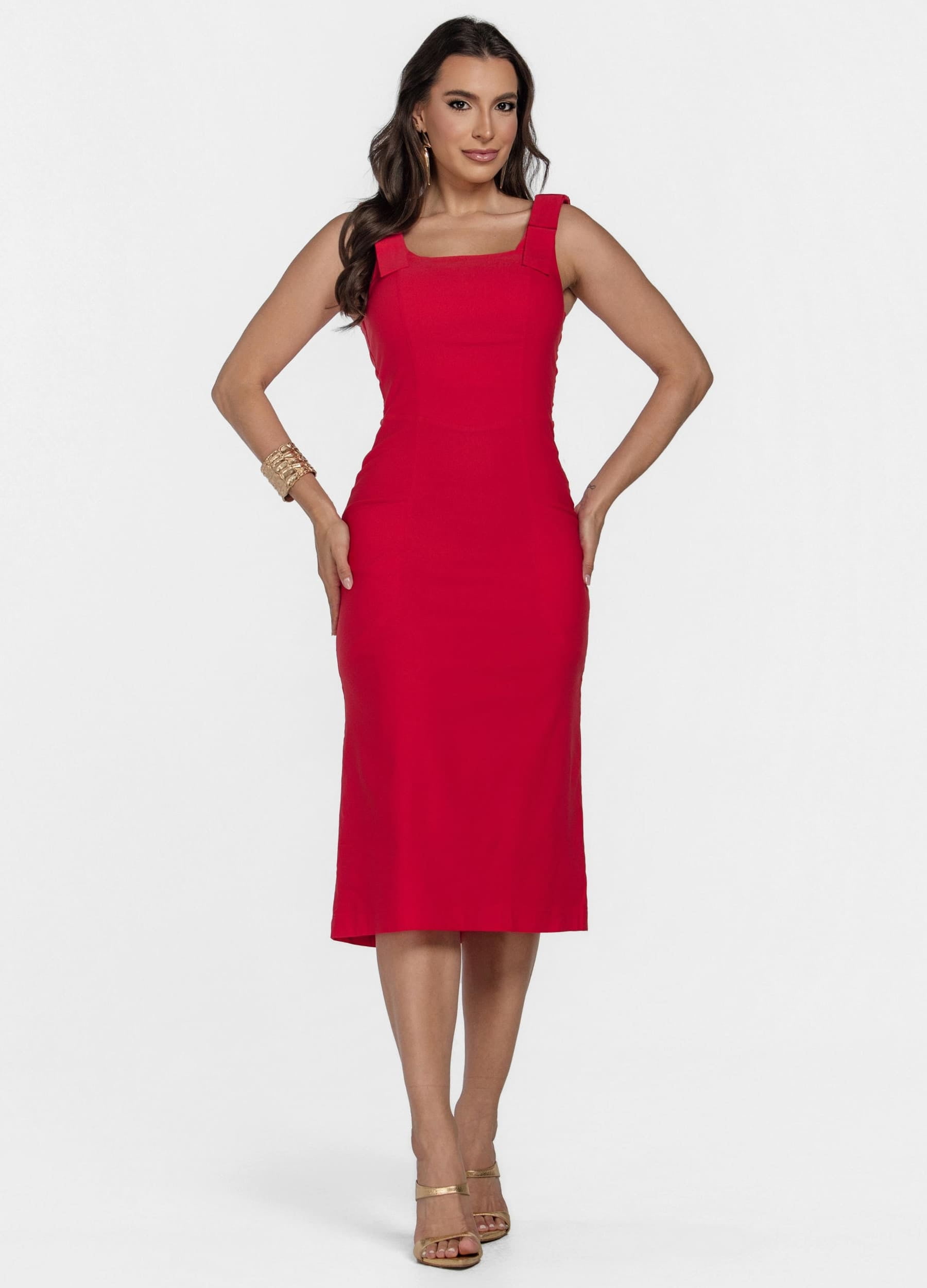 VESTIDO MIDI COM LAÇO NO OMBRO 