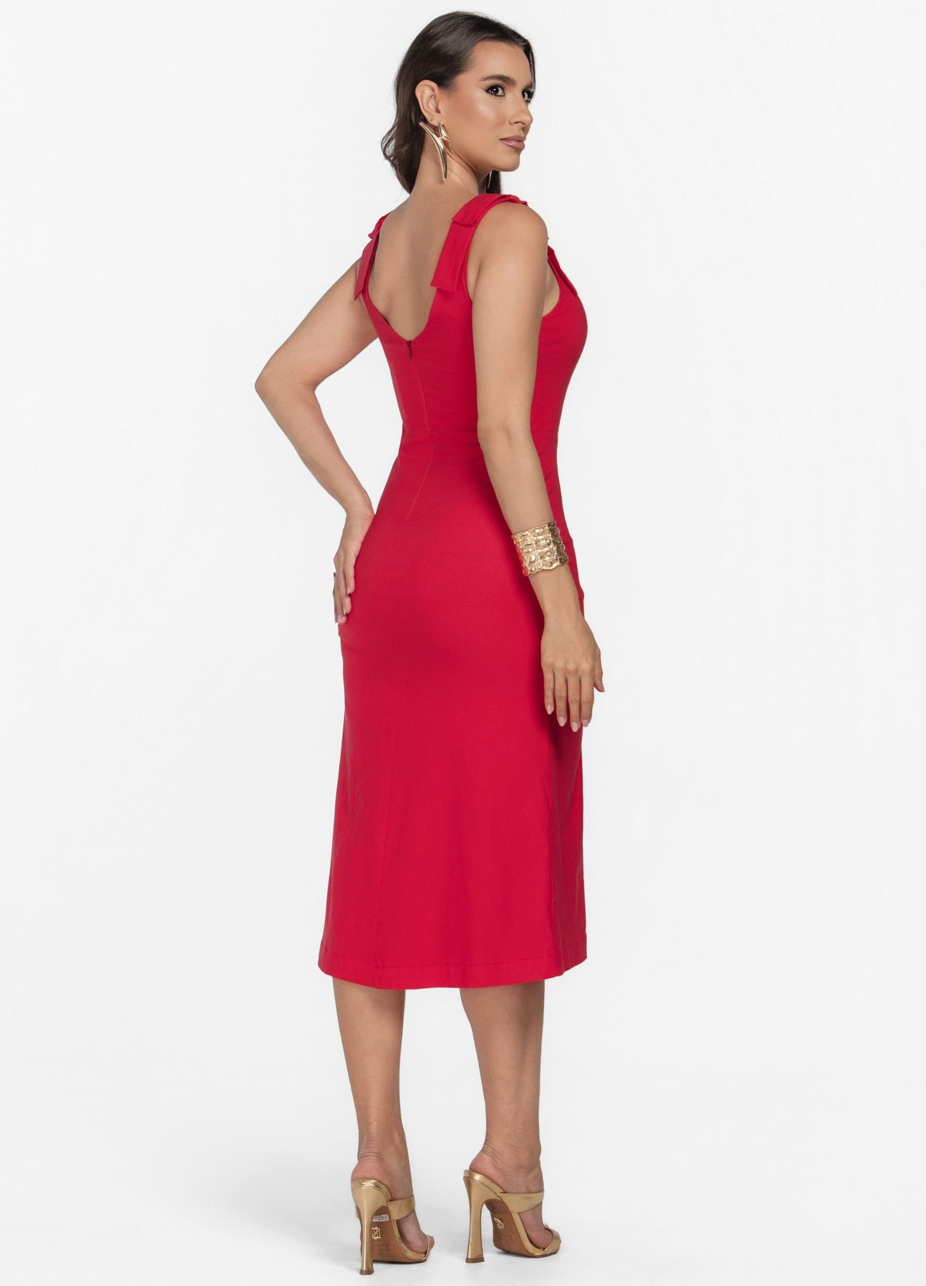 VESTIDO MIDI COM LAÇO NO OMBRO 