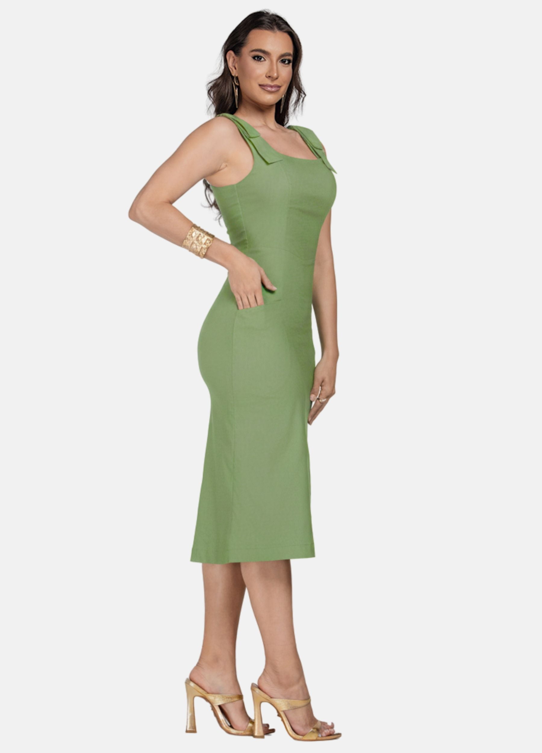 VESTIDO MIDI COM LAÇO NO OMBRO