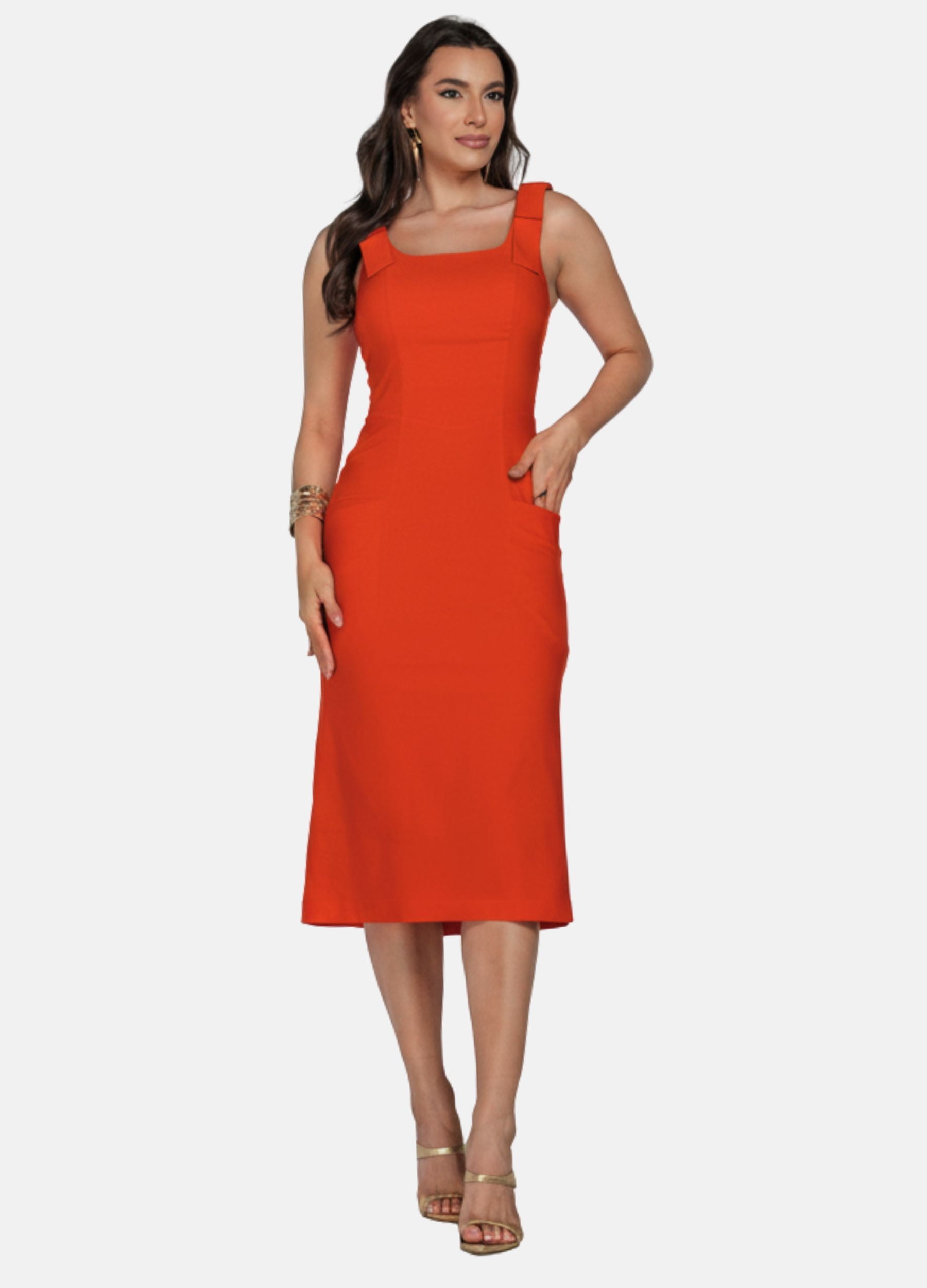 VESTIDO MIDI COM LAÇO NO OMBRO