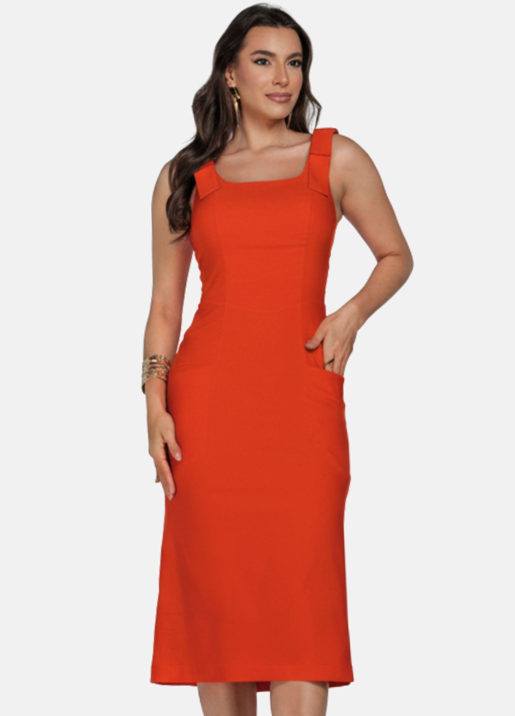 VESTIDO MIDI COM LAÇO NO OMBRO