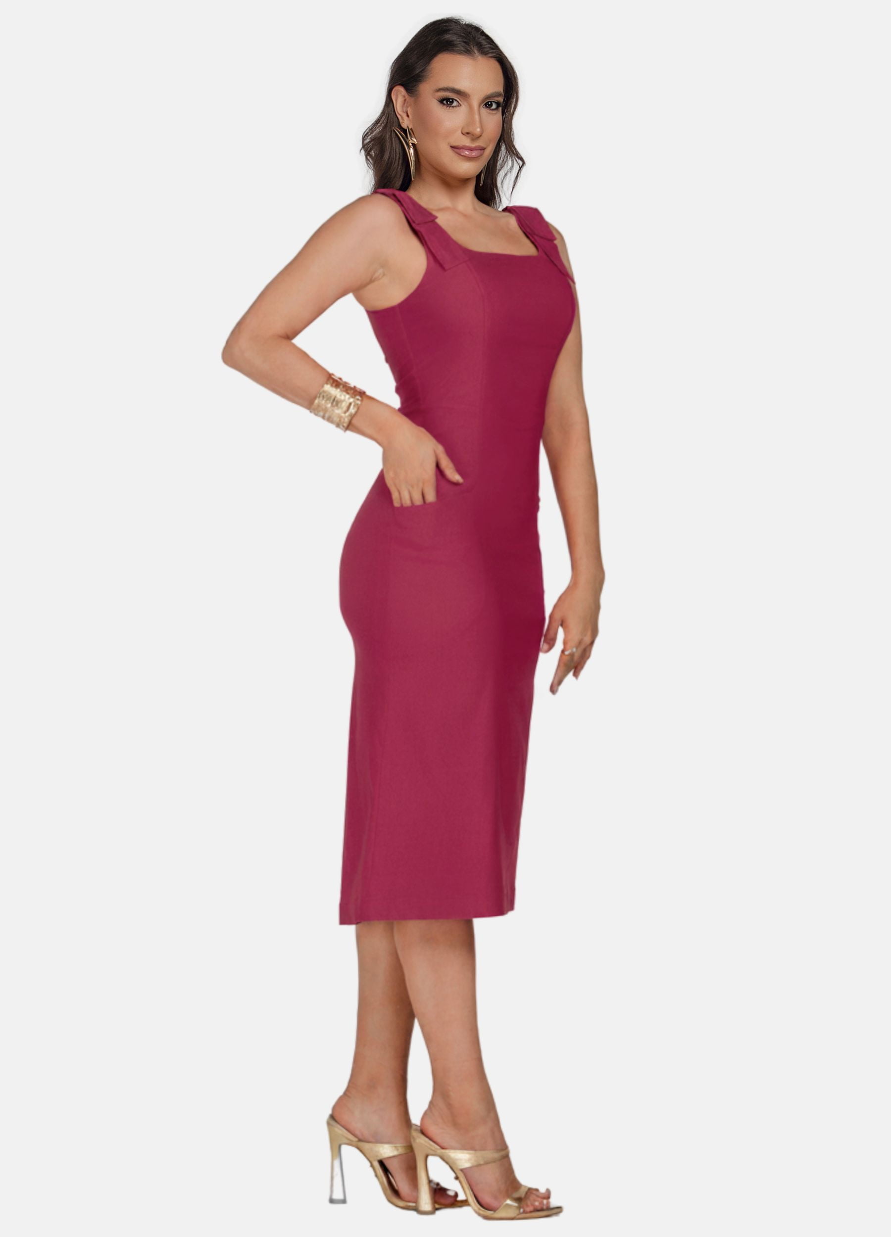 VESTIDO MIDI COM LAÇO NO OMBRO
