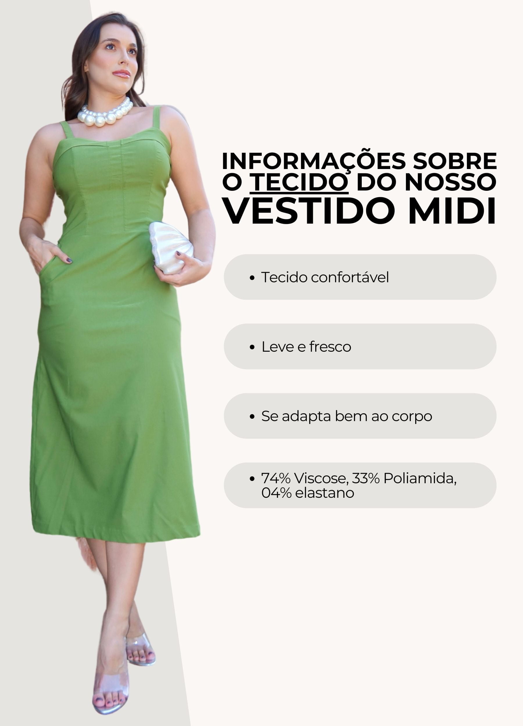 VESTIDO MIDI COM PALA NO DECOTE E BOLSO 