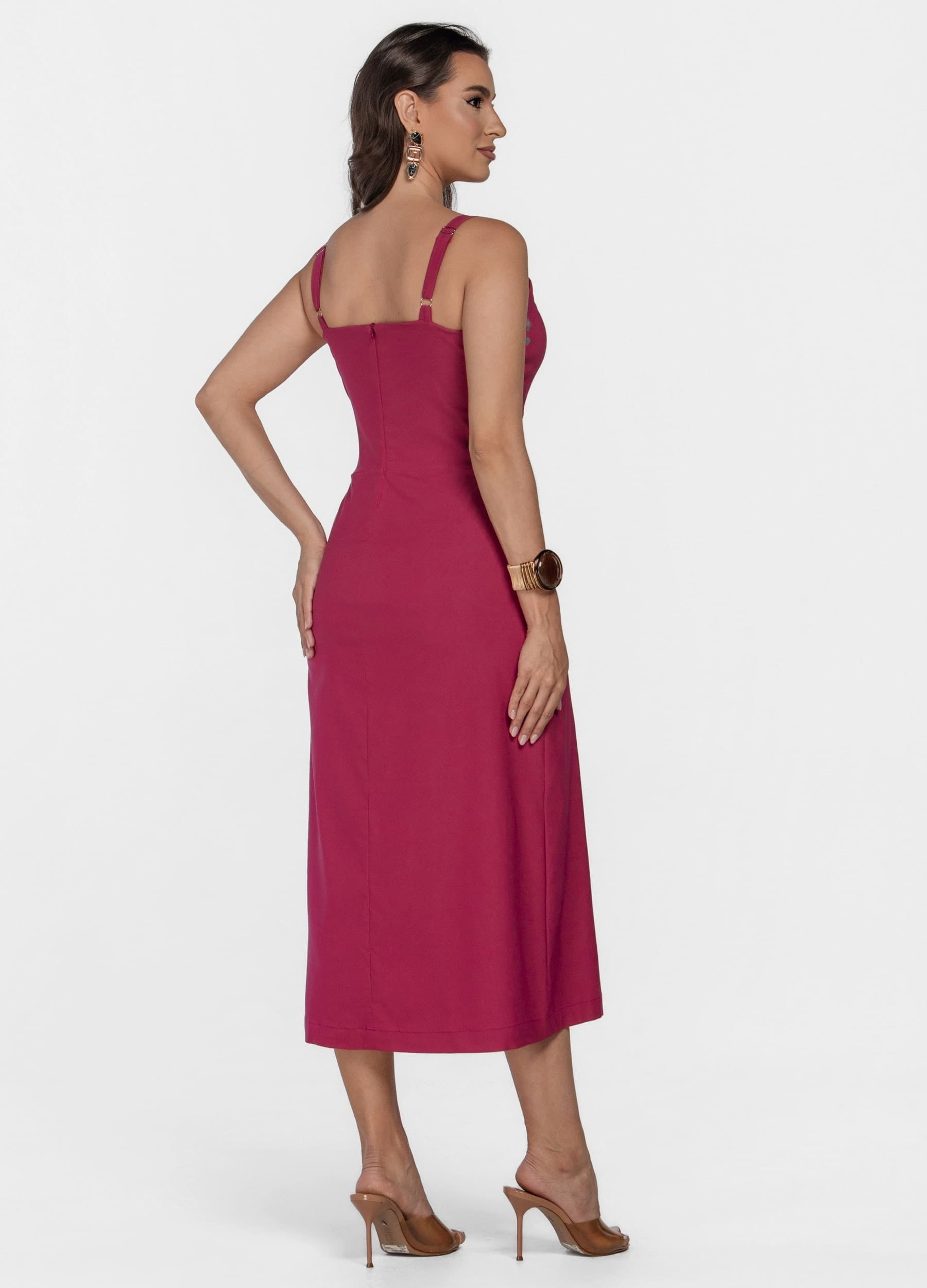 VESTIDO MIDI COM PALA NO DECOTE E BOLSO 