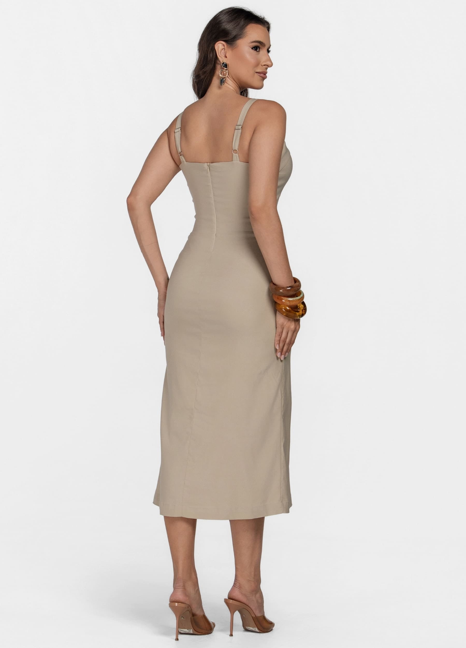 VESTIDO MIDI COM PALA NO DECOTE E BOLSO 