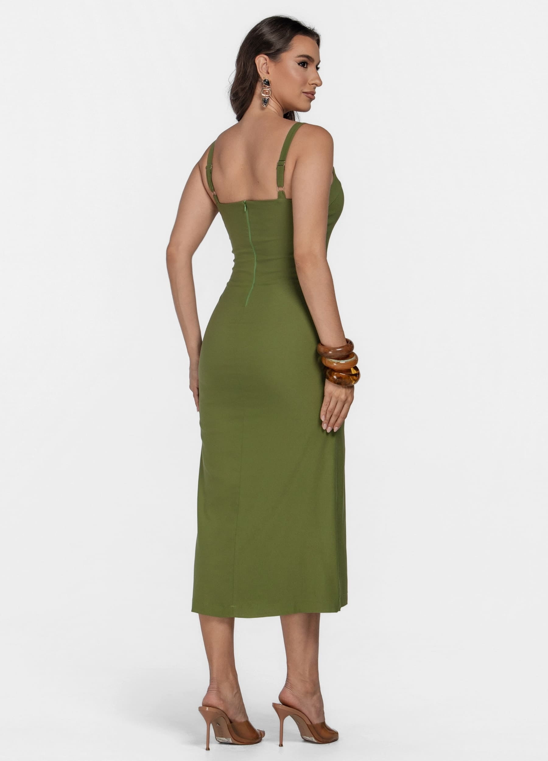 VESTIDO MIDI COM PALA NO DECOTE E BOLSO 