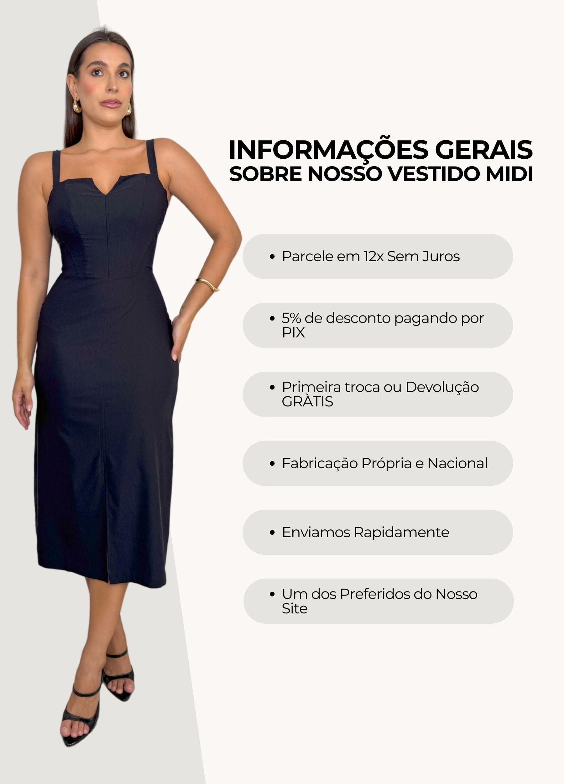 VESTIDO MIDI COM RECORTES E ABERTURA NO DECOTE