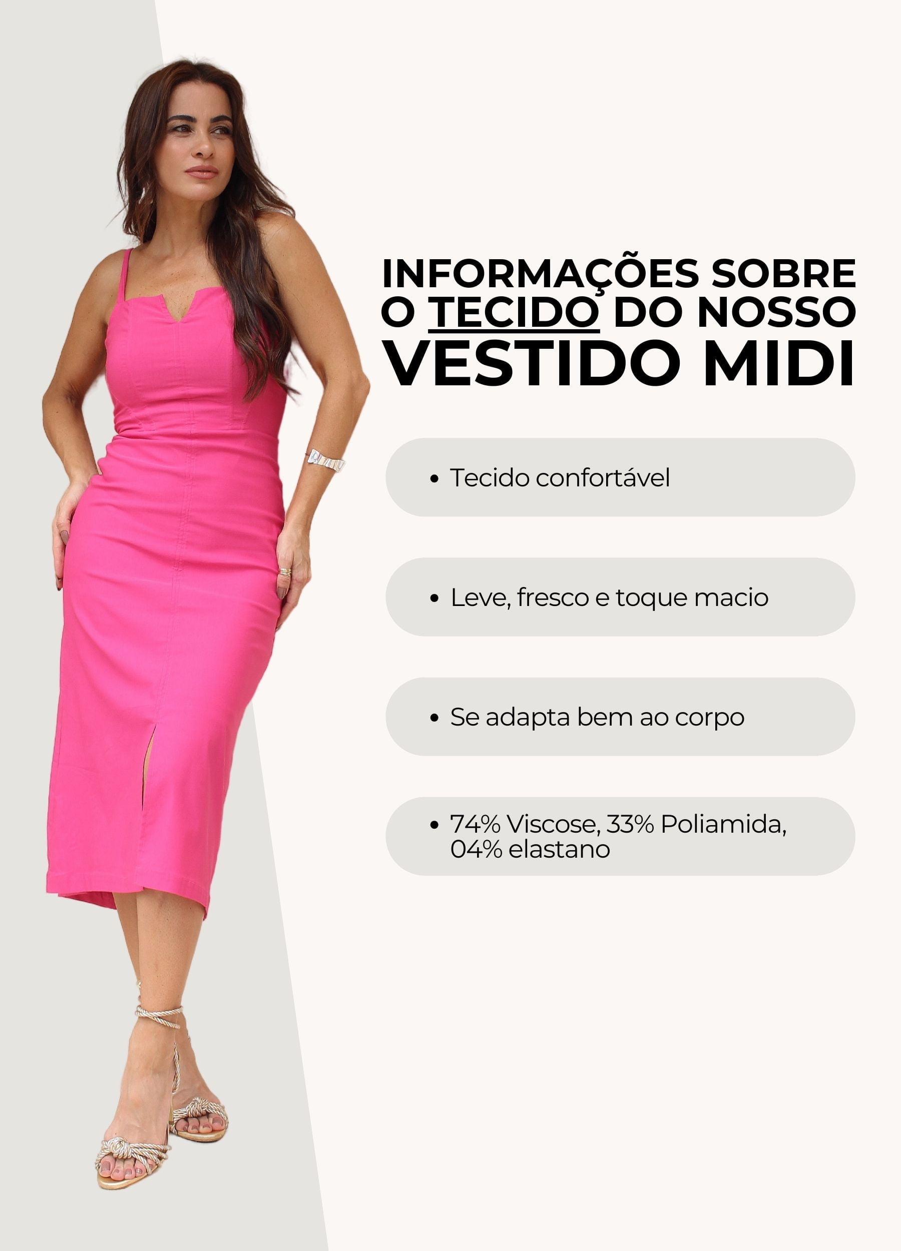 VESTIDO MIDI COM RECORTES E ABERTURA NO DECOTE