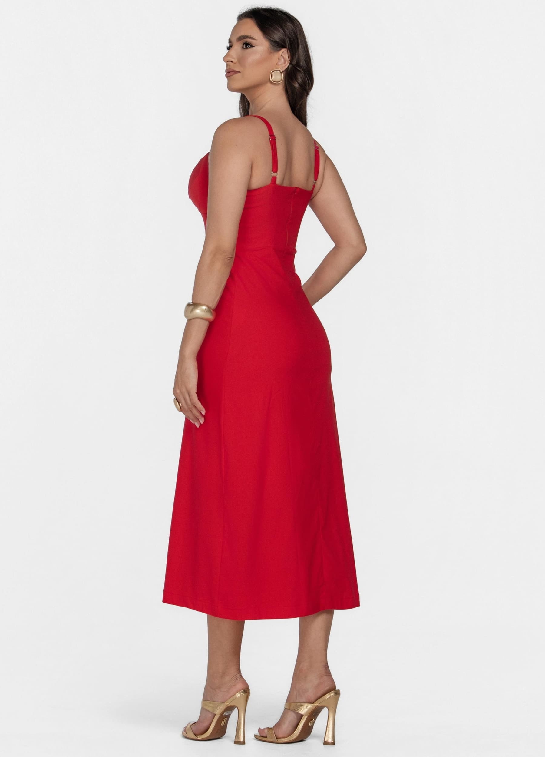 VESTIDO MIDI COM RECORTES NO BUSTO 