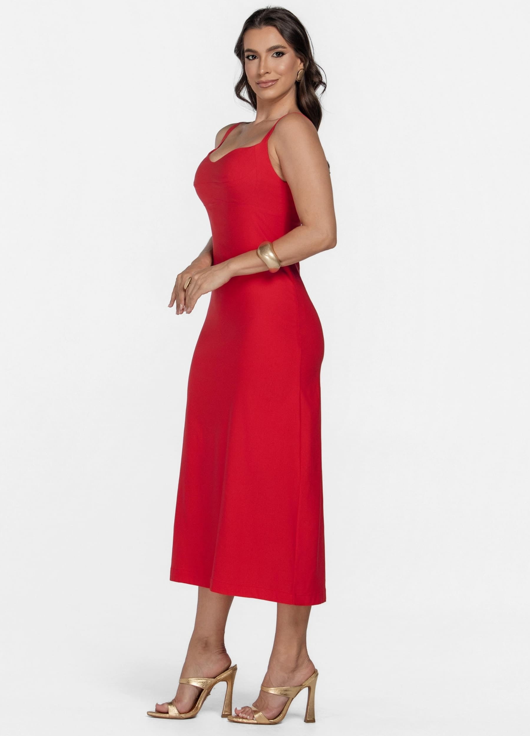 VESTIDO MIDI COM RECORTES NO BUSTO 