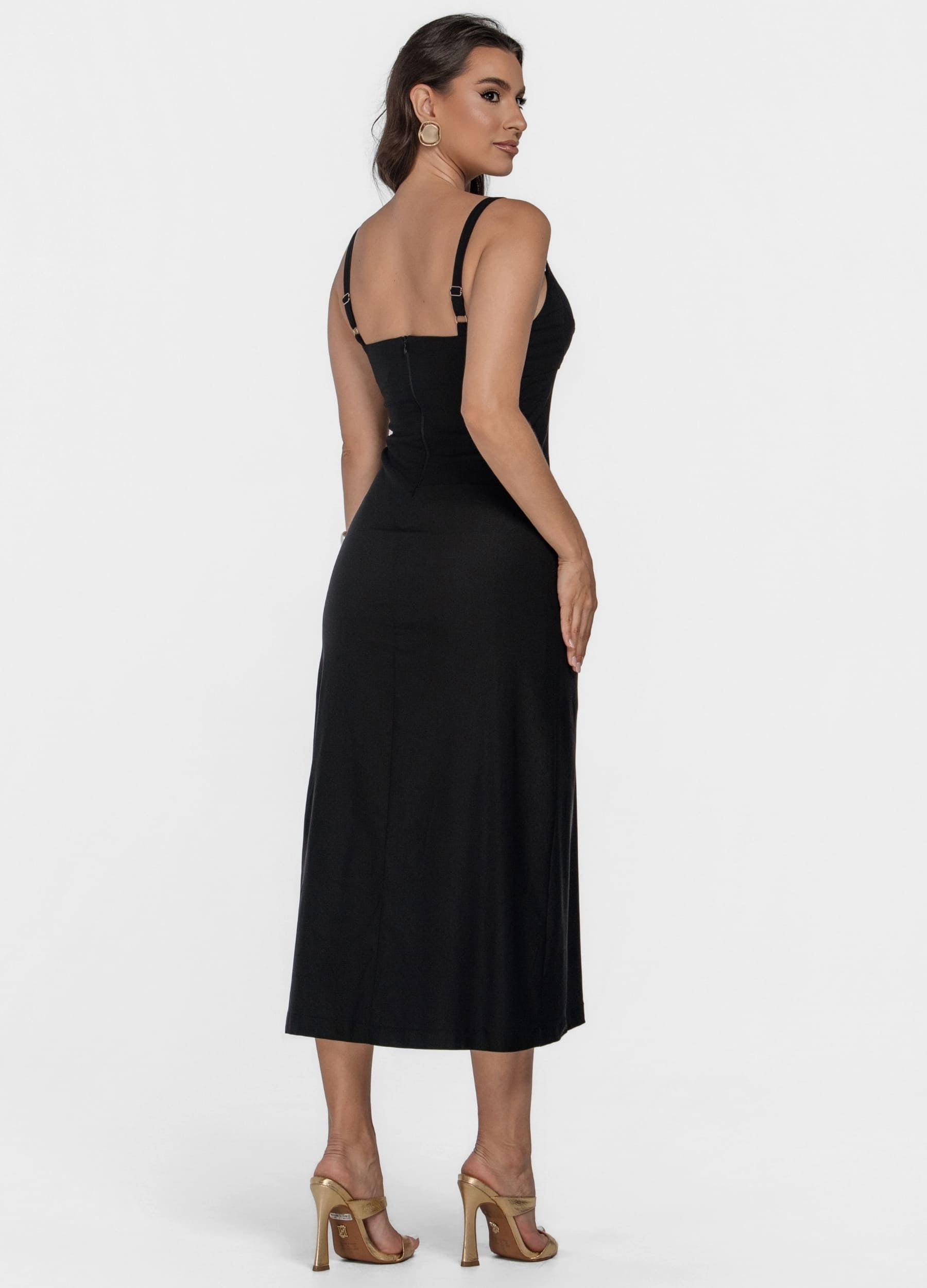 VESTIDO MIDI COM RECORTES NO BUSTO 