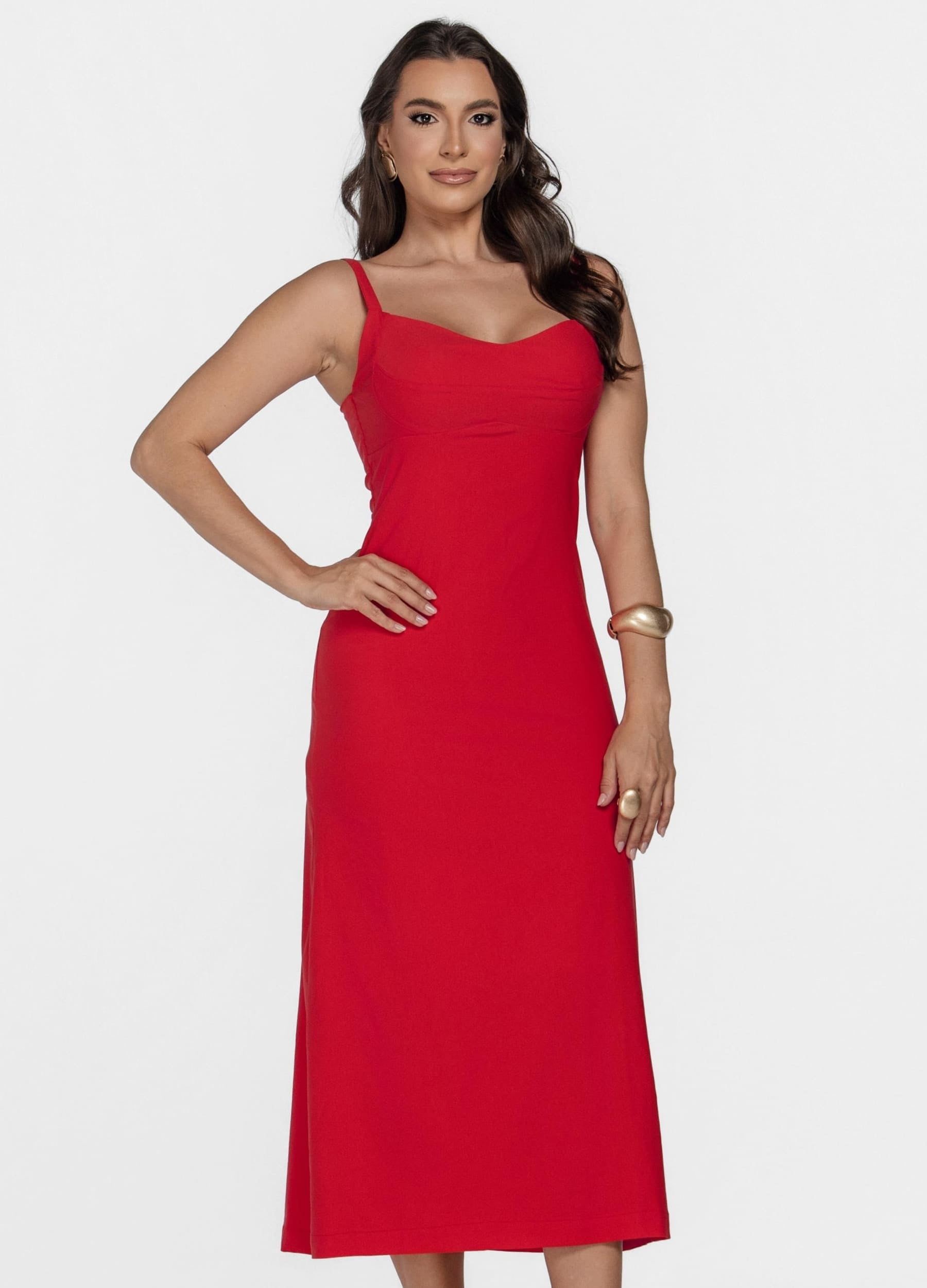VESTIDO MIDI COM RECORTES NO BUSTO 