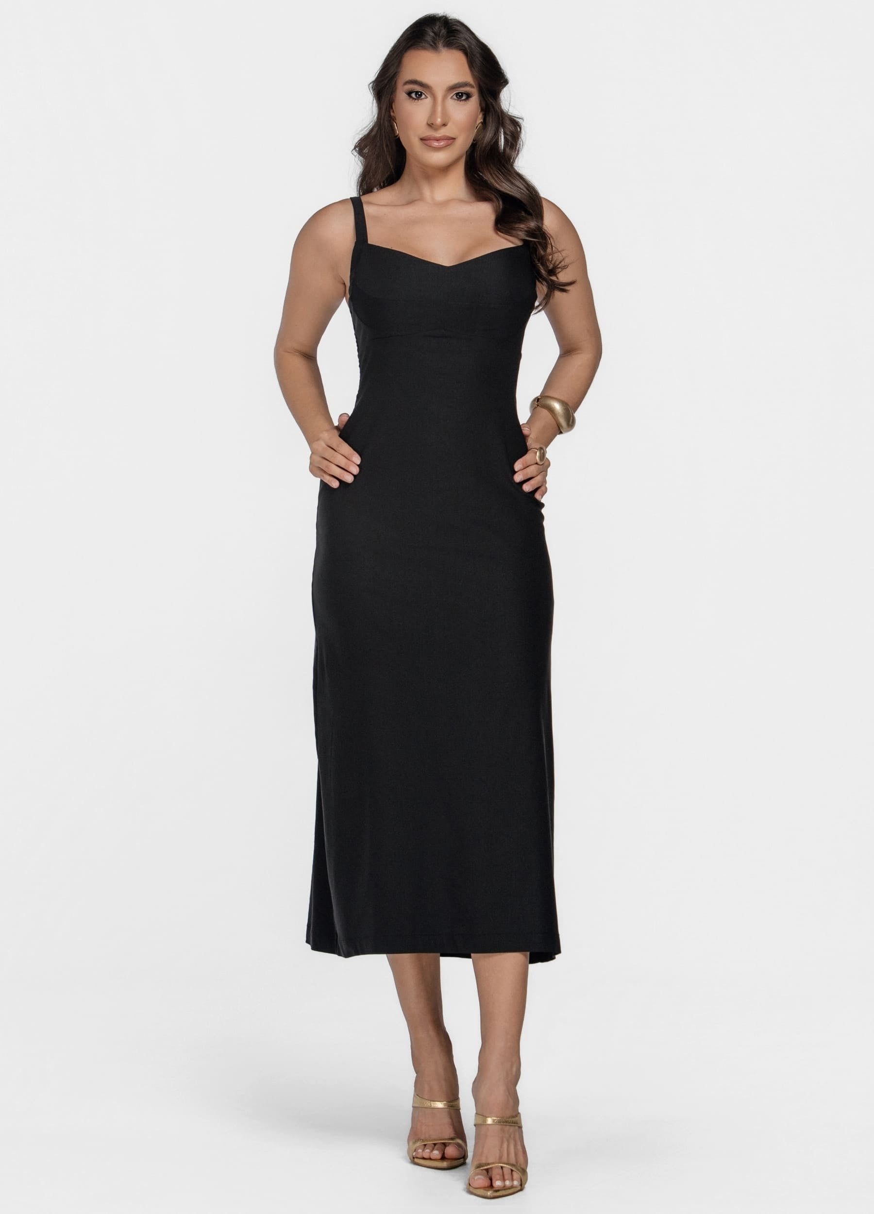 VESTIDO MIDI COM RECORTES NO BUSTO 