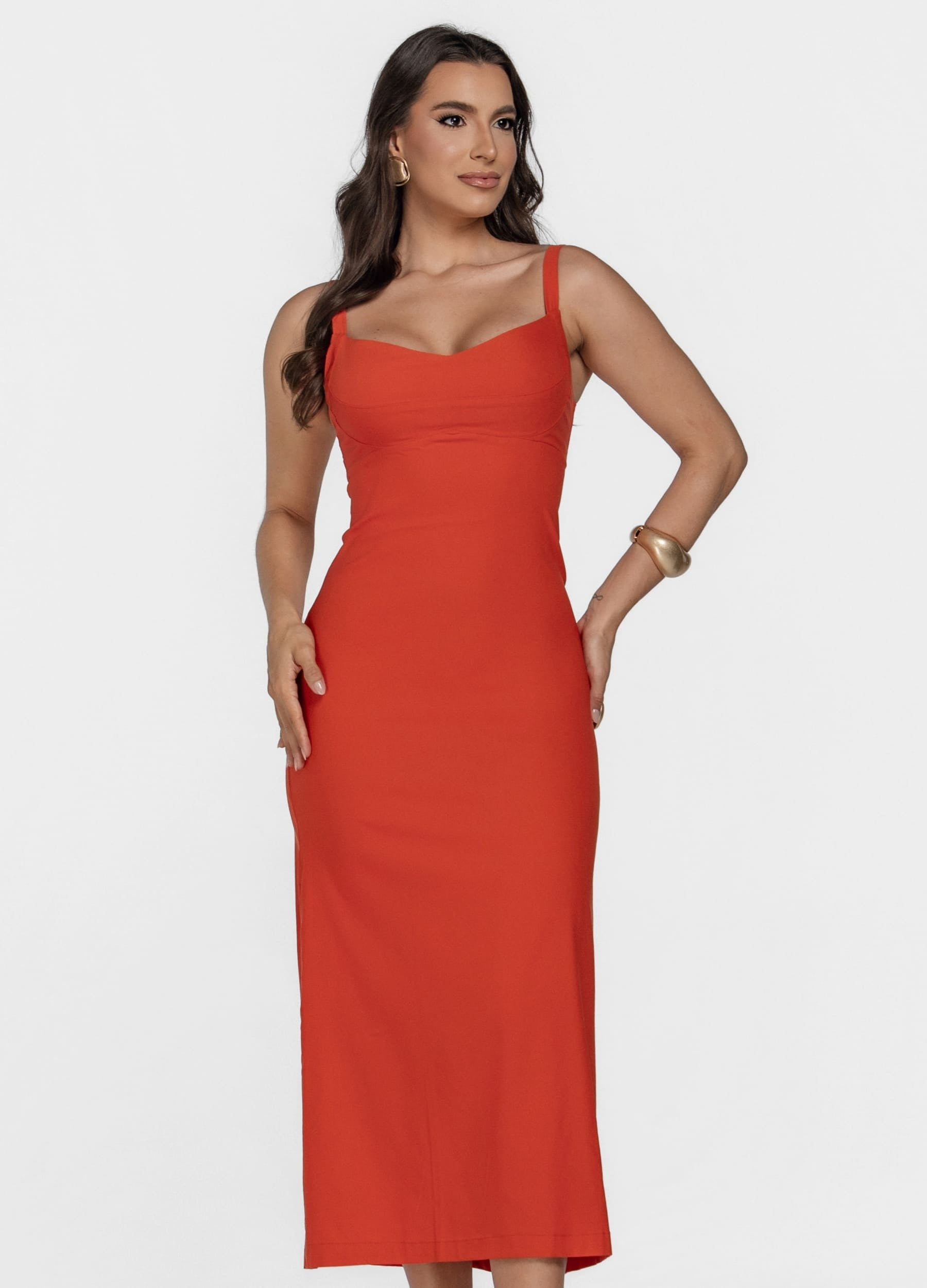 VESTIDO MIDI COM RECORTES NO BUSTO