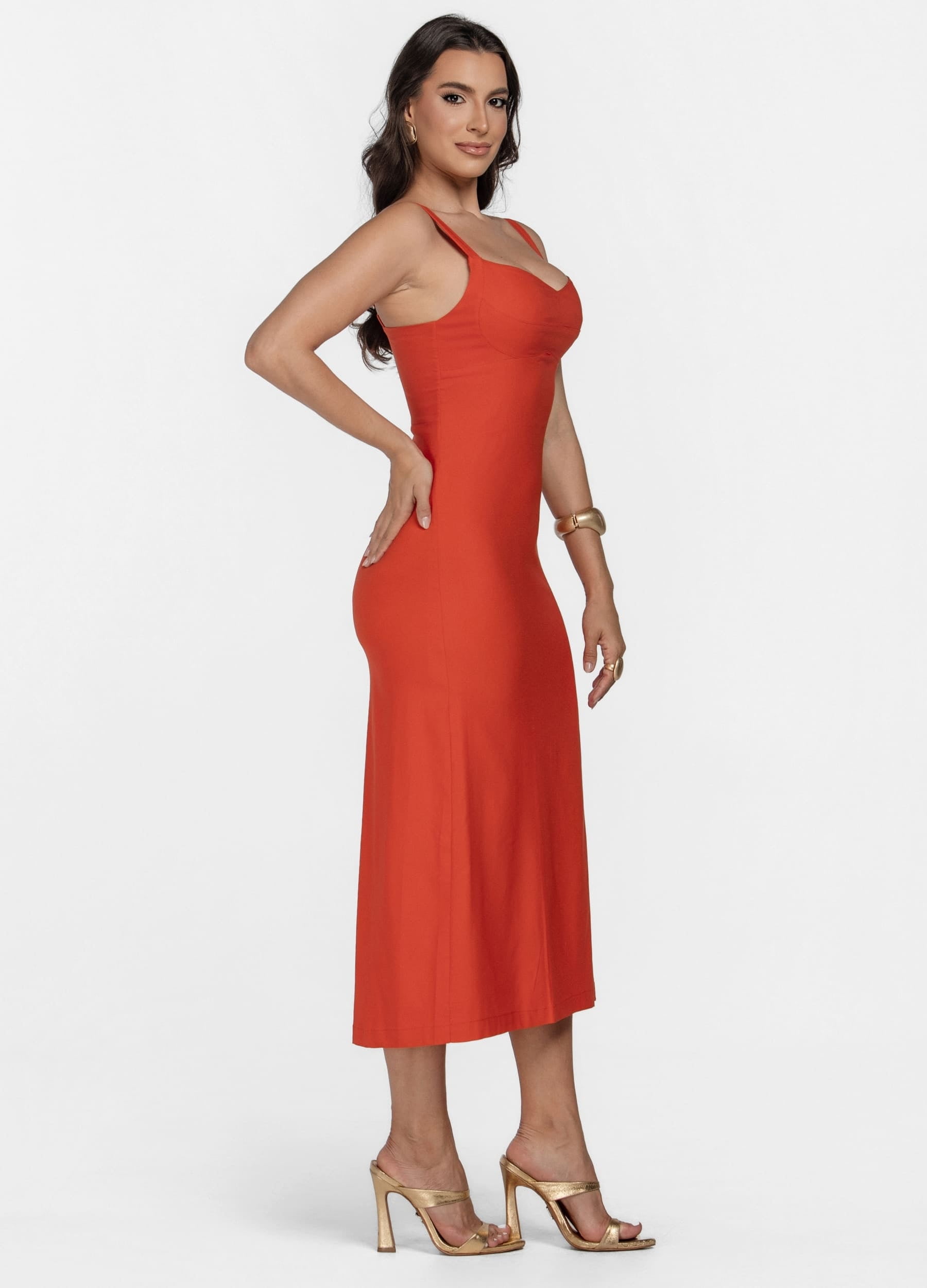 VESTIDO MIDI COM RECORTES NO BUSTO 