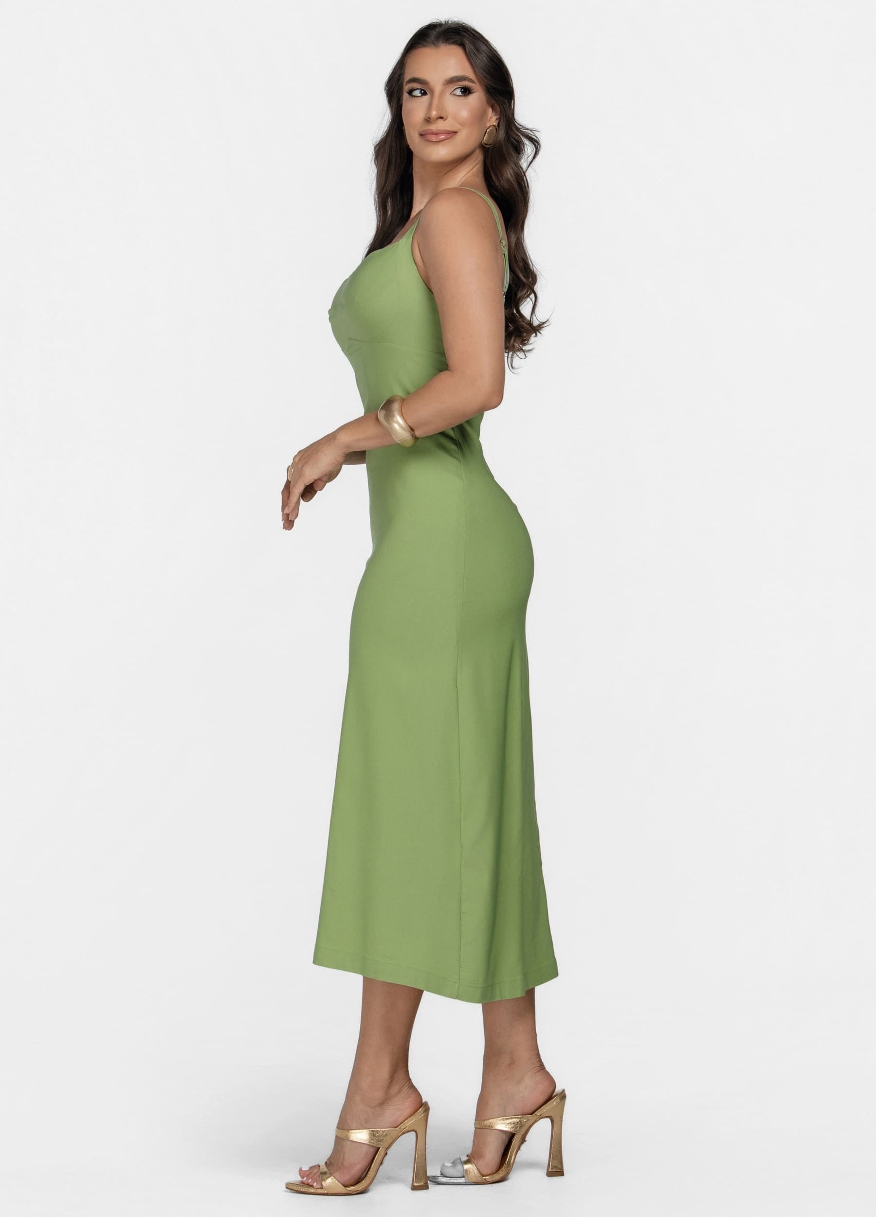 VESTIDO MIDI COM RECORTES NO BUSTO 