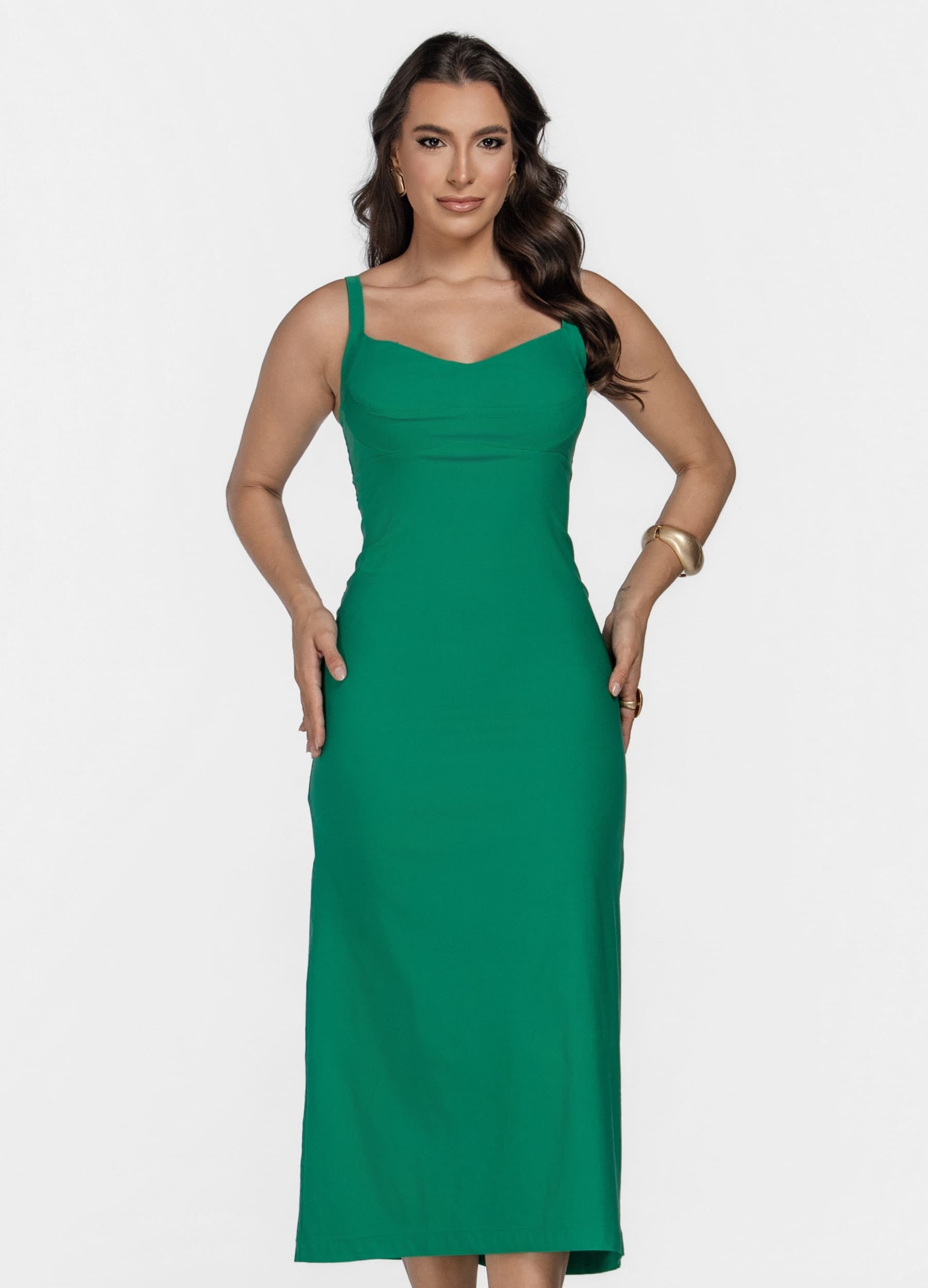 VESTIDO MIDI COM RECORTES NO BUSTO