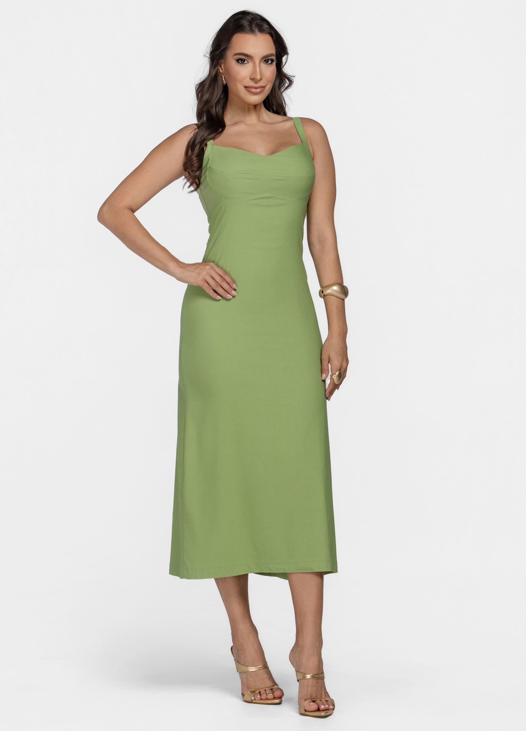 VESTIDO MIDI COM RECORTES NO BUSTO 