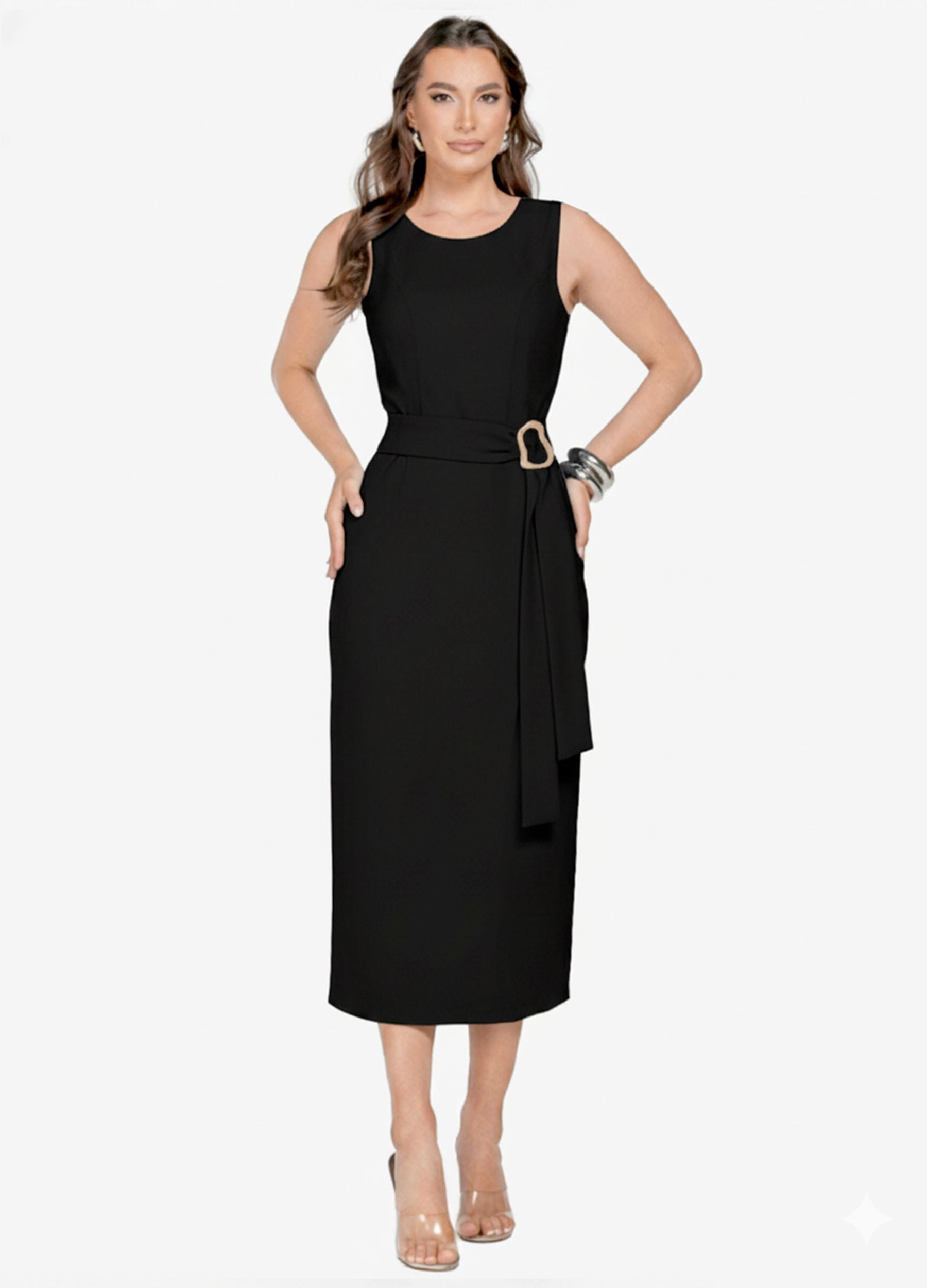 VESTIDO MIDI FLAVIA COM FIVELA