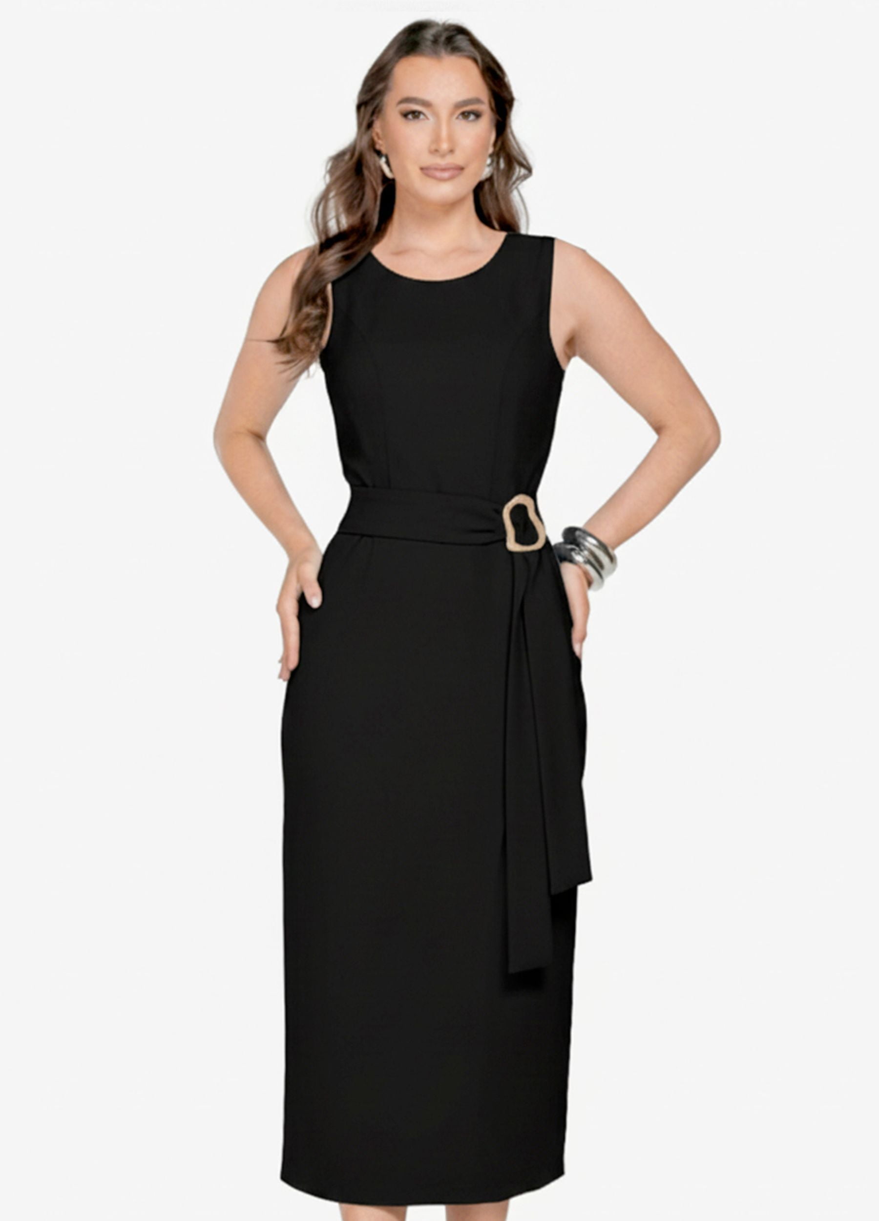 VESTIDO MIDI FLAVIA COM FIVELA